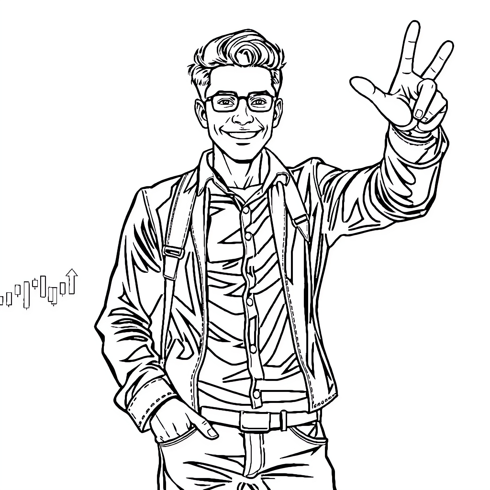 Forex Trader Gesturing with Confidence Coloring Page (free black-and-white line drawing printable PDF for all, from beginners to advanced learners, including children, teens, adults, and seniors)