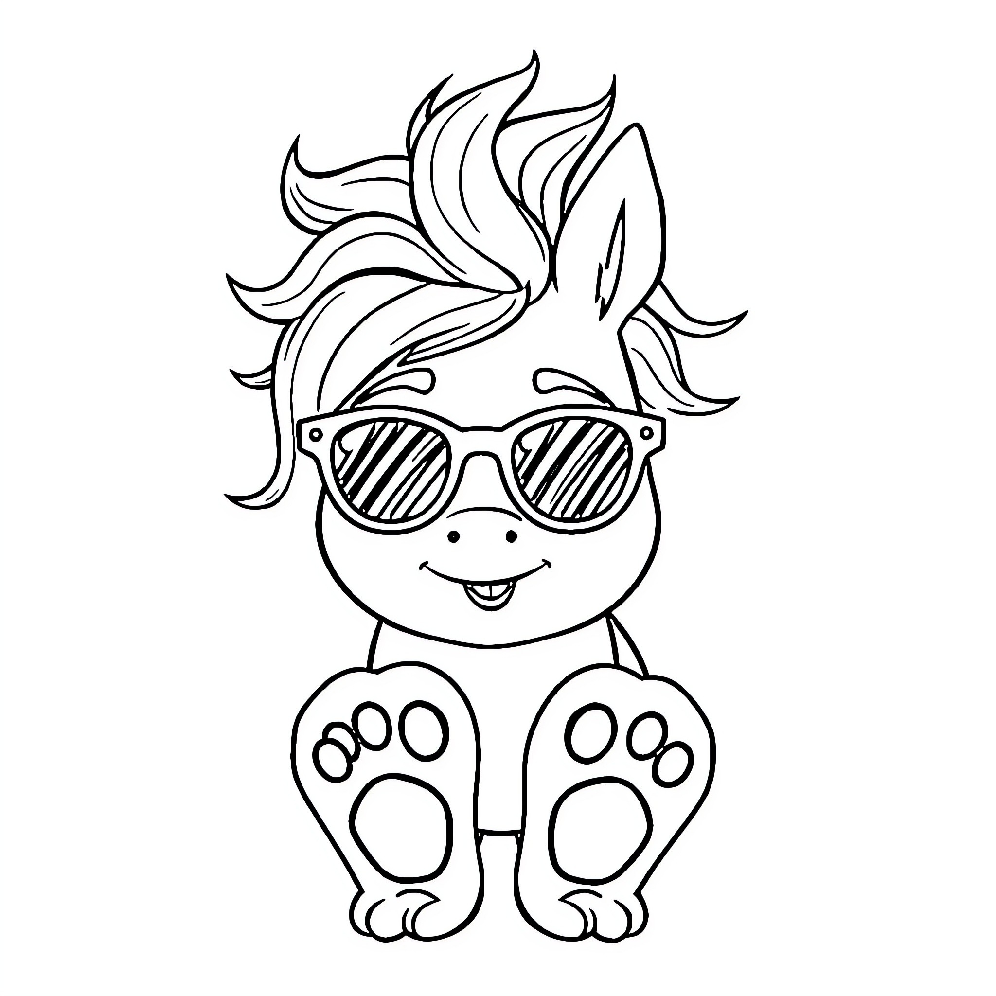 Nariz - Adorable animal character wearing sunglasses Coloring Page (free black-and-white line drawing printable PDF for all, from beginners to advanced learners, including children, teens, adults, and seniors)