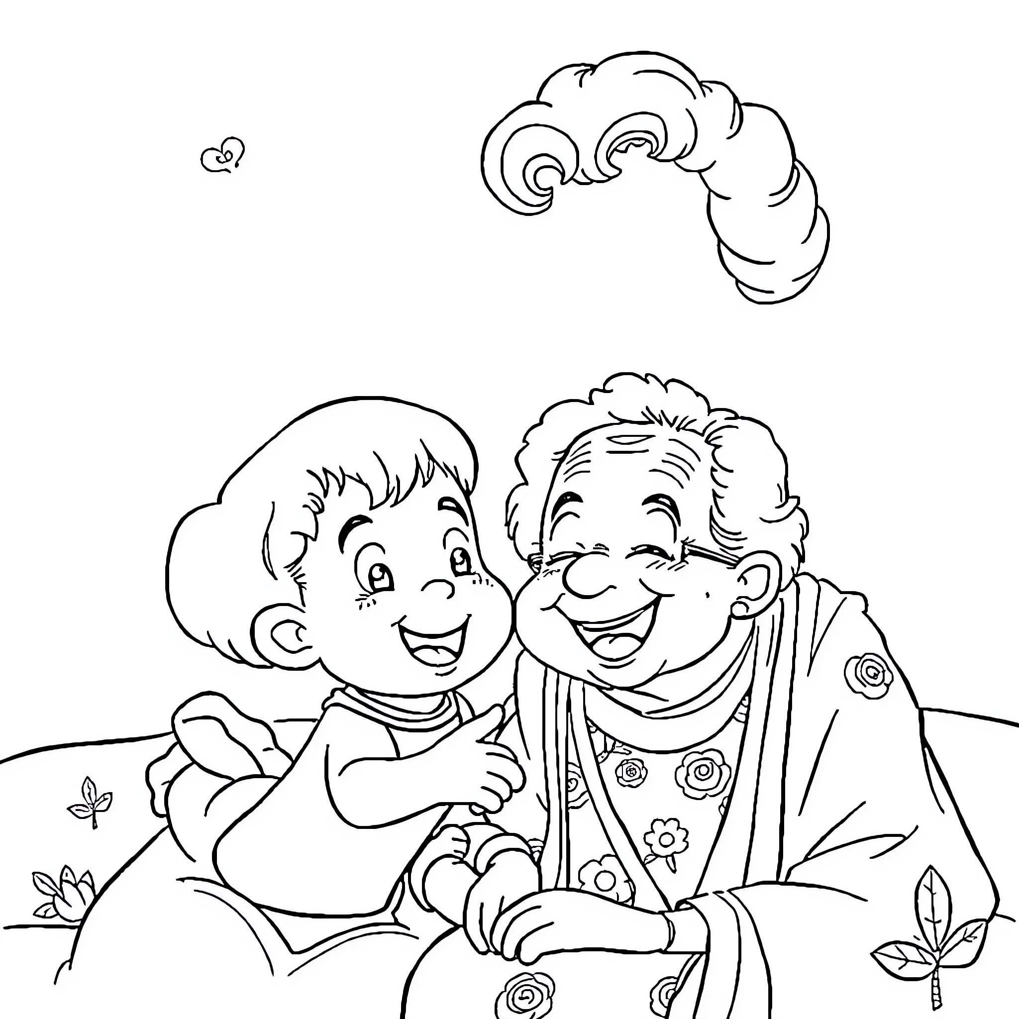 Bluey's Playful Outing with Grandad Coloring Page (free black-and-white line drawing printable PDF for all, from beginners to advanced learners, including children, teens, adults, and seniors)