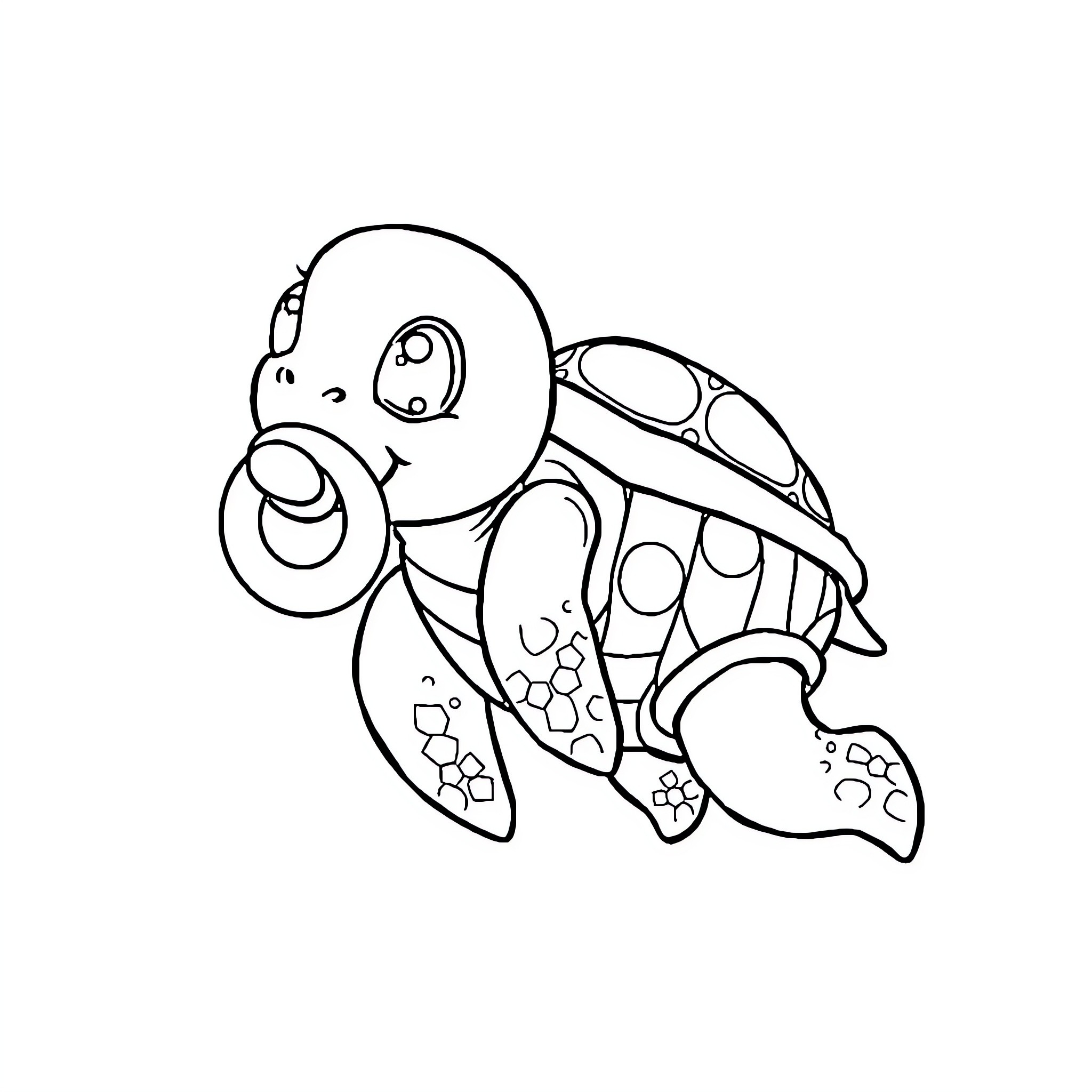 Baby Turtle Swimming Happily Coloring Page (free black-and-white line drawing printable PDF for all, from beginners to advanced learners, including children, teens, adults, and seniors)