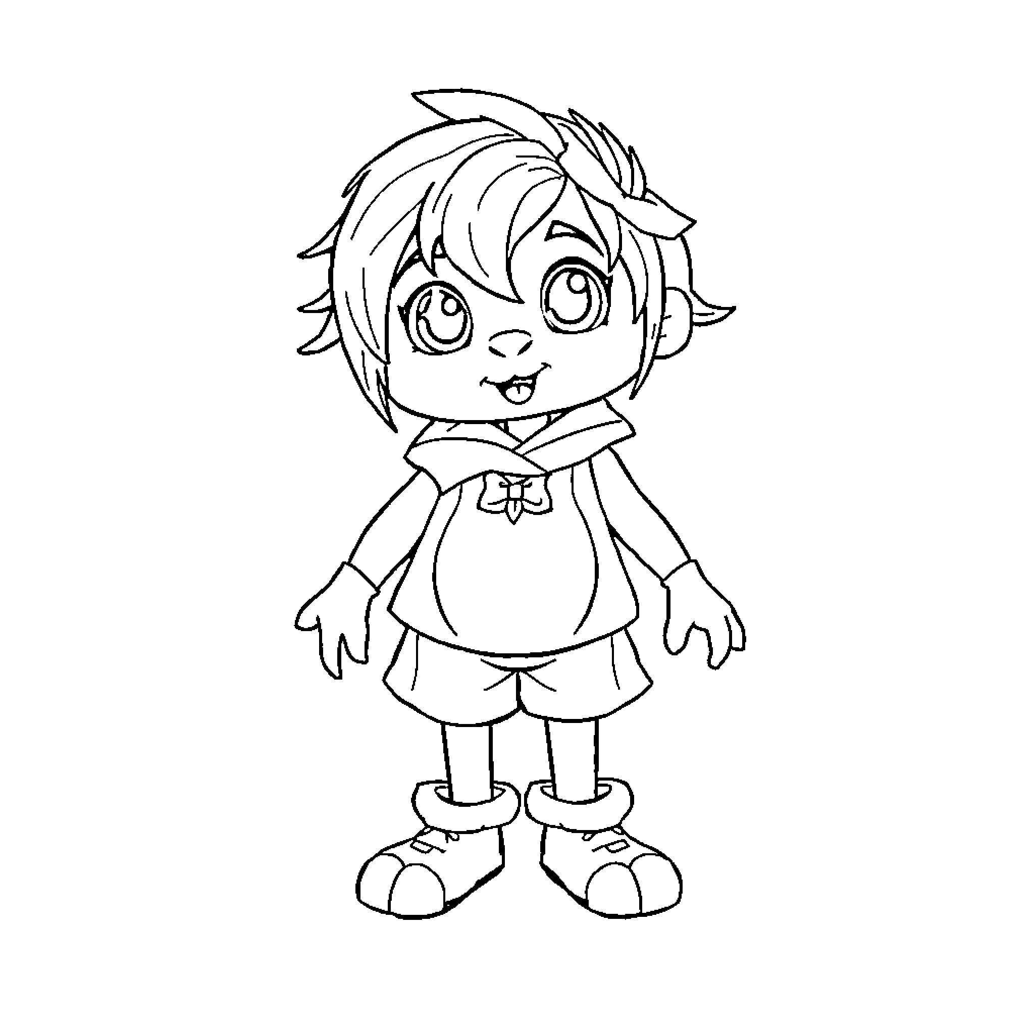 Character in cheerful expression and casual outfit Coloring Page (free black-and-white line drawing printable PDF for all, from beginners to advanced learners, including children, teens, adults, and seniors)