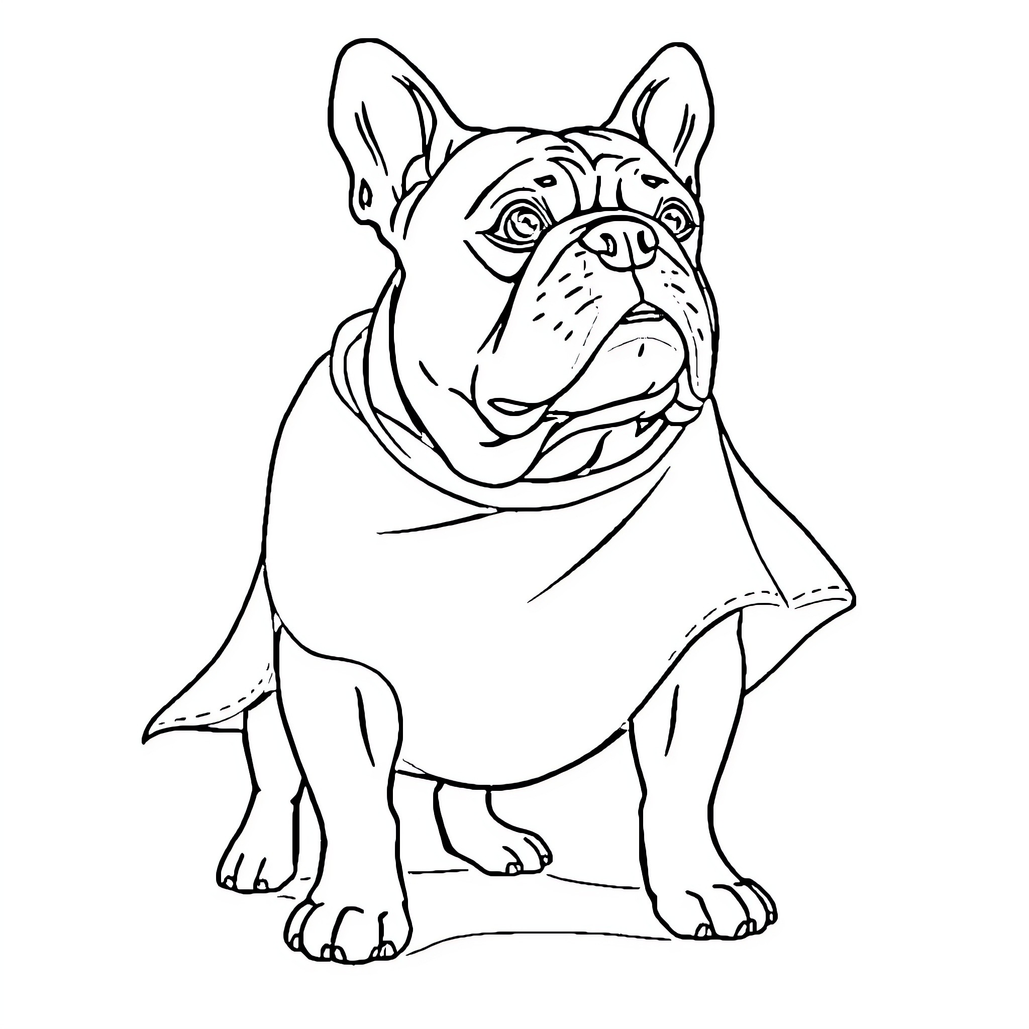 Bulldog in a cozy blanket Coloring Page (free black-and-white line drawing printable PDF for all, from beginners to advanced learners, including children, teens, adults, and seniors)