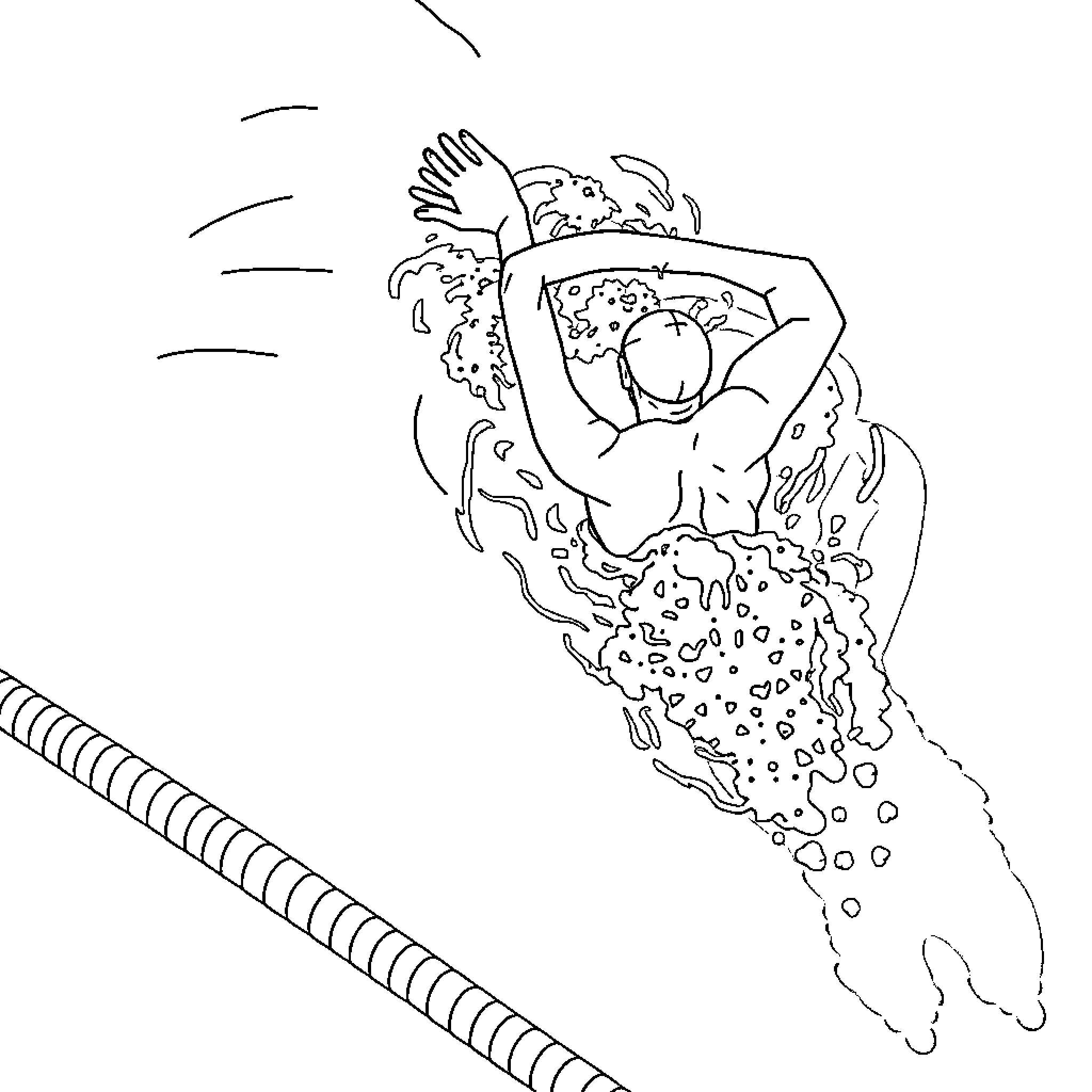Swimmer executing a dynamic dive into the water Coloring Page (free black-and-white line drawing printable PDF for all, from beginners to advanced learners, including children, teens, adults, and seniors)
