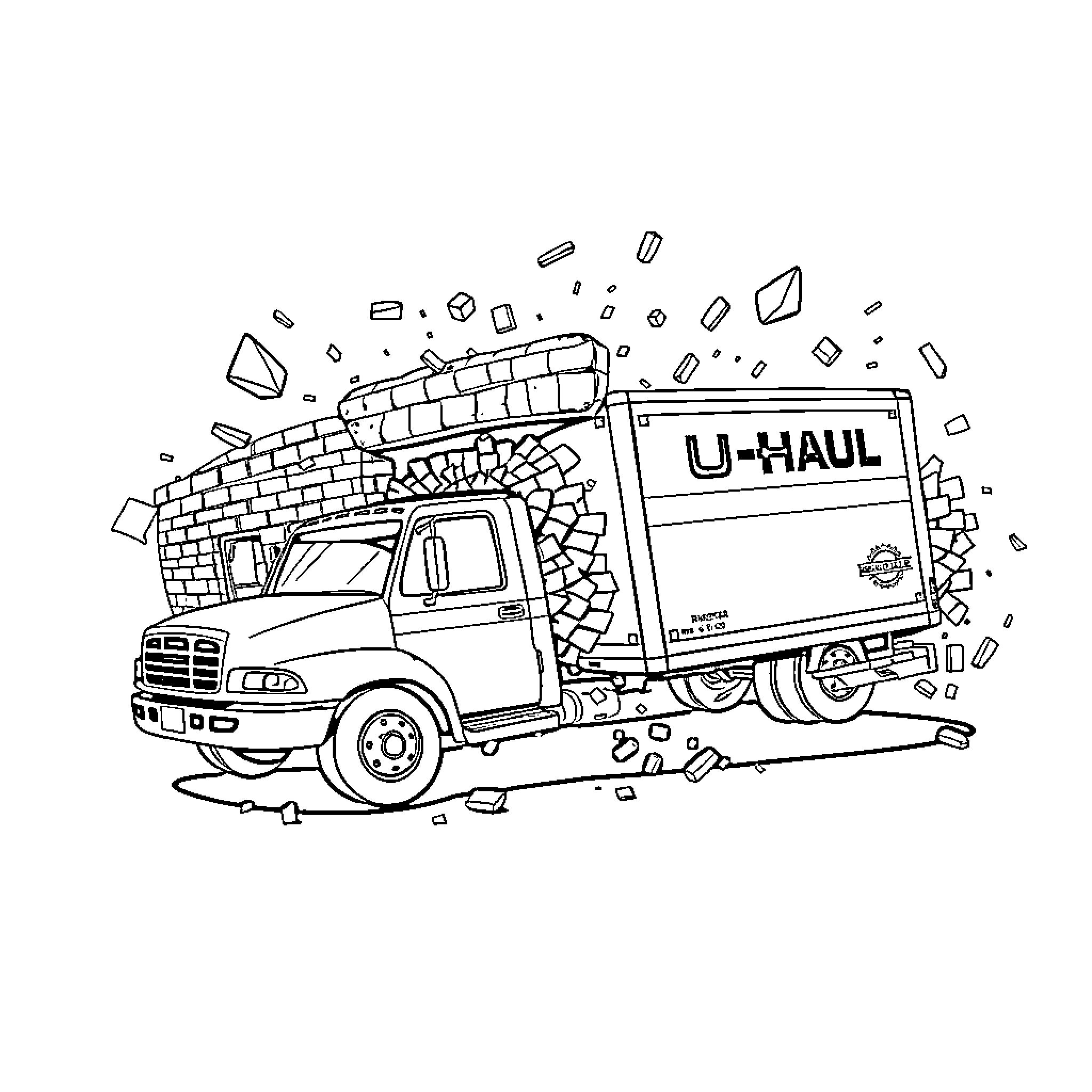 U-Haul truck loaded with household items Coloring Page (free black-and-white line drawing printable PDF for all, from beginners to advanced learners, including children, teens, adults, and seniors)