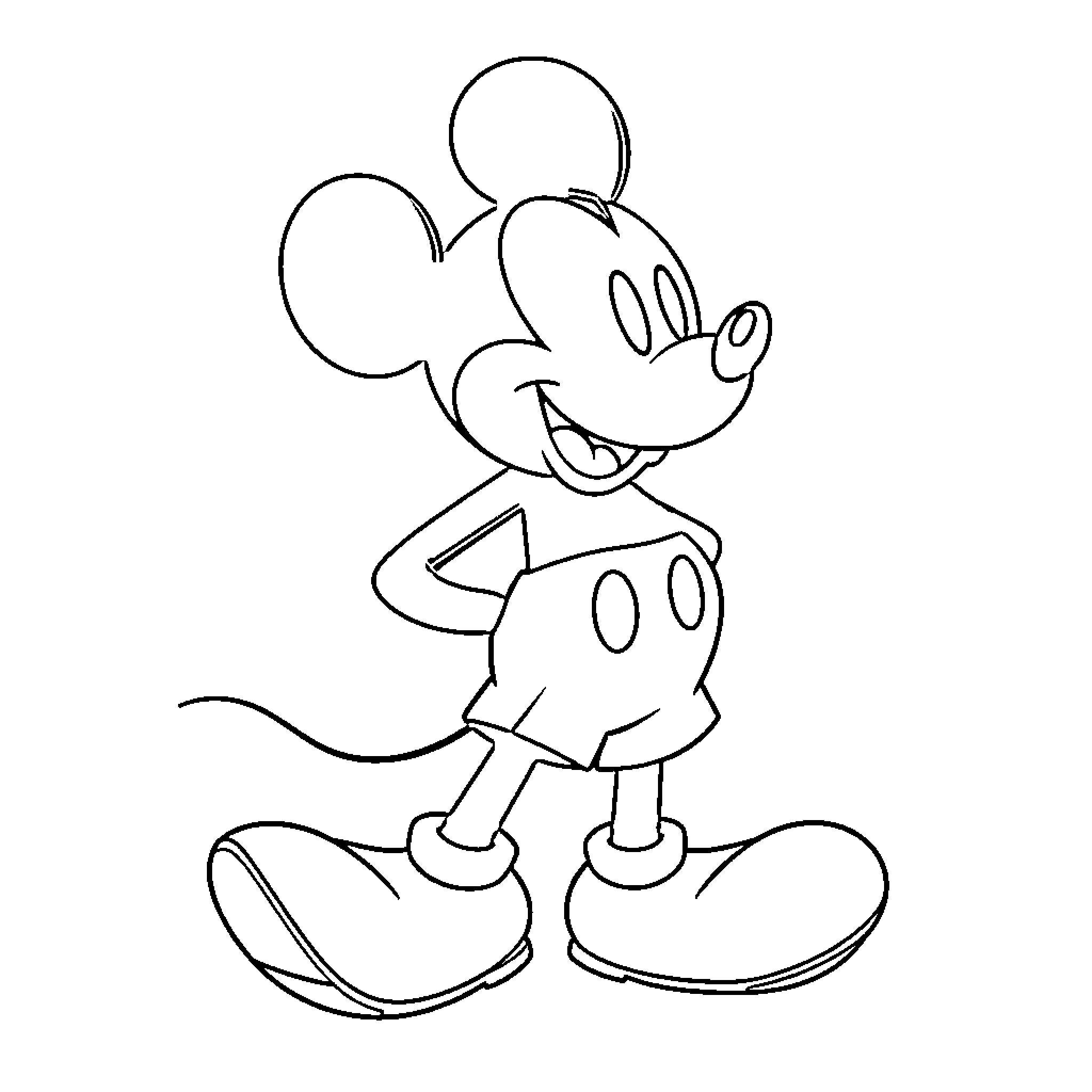 Miki Mouse joyfully posing Coloring Page (free black-and-white line drawing printable PDF for all, from beginners to advanced learners, including children, teens, adults, and seniors)