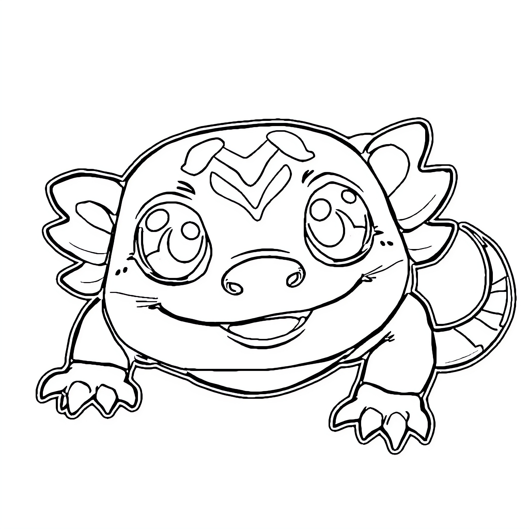 Axolotl making a funny face Coloring Page (free black-and-white line drawing printable PDF for all, from beginners to advanced learners, including children, teens, adults, and seniors)