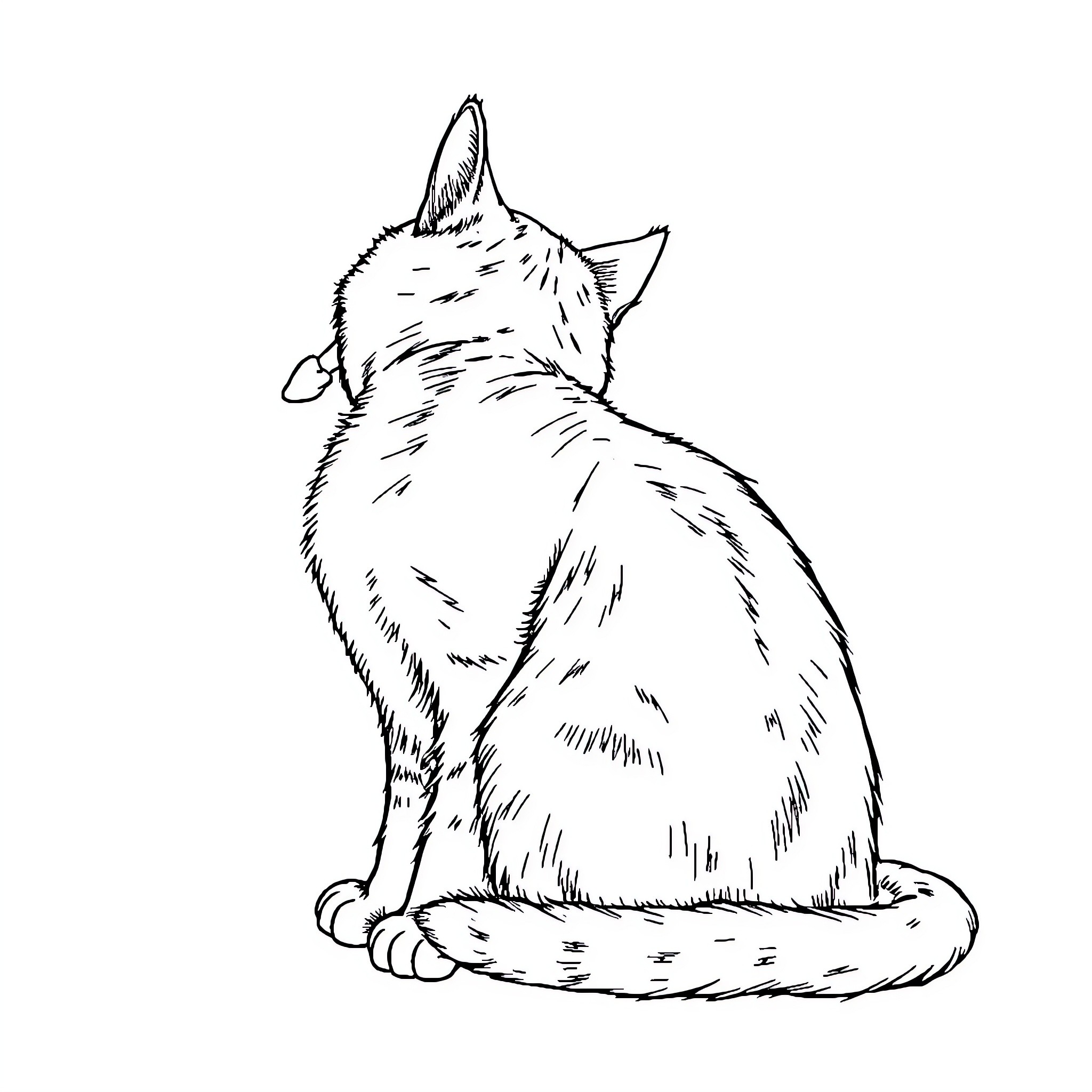Cat watching intently Coloring Page (free black-and-white line drawing printable PDF for all, from beginners to advanced learners, including children, teens, adults, and seniors)