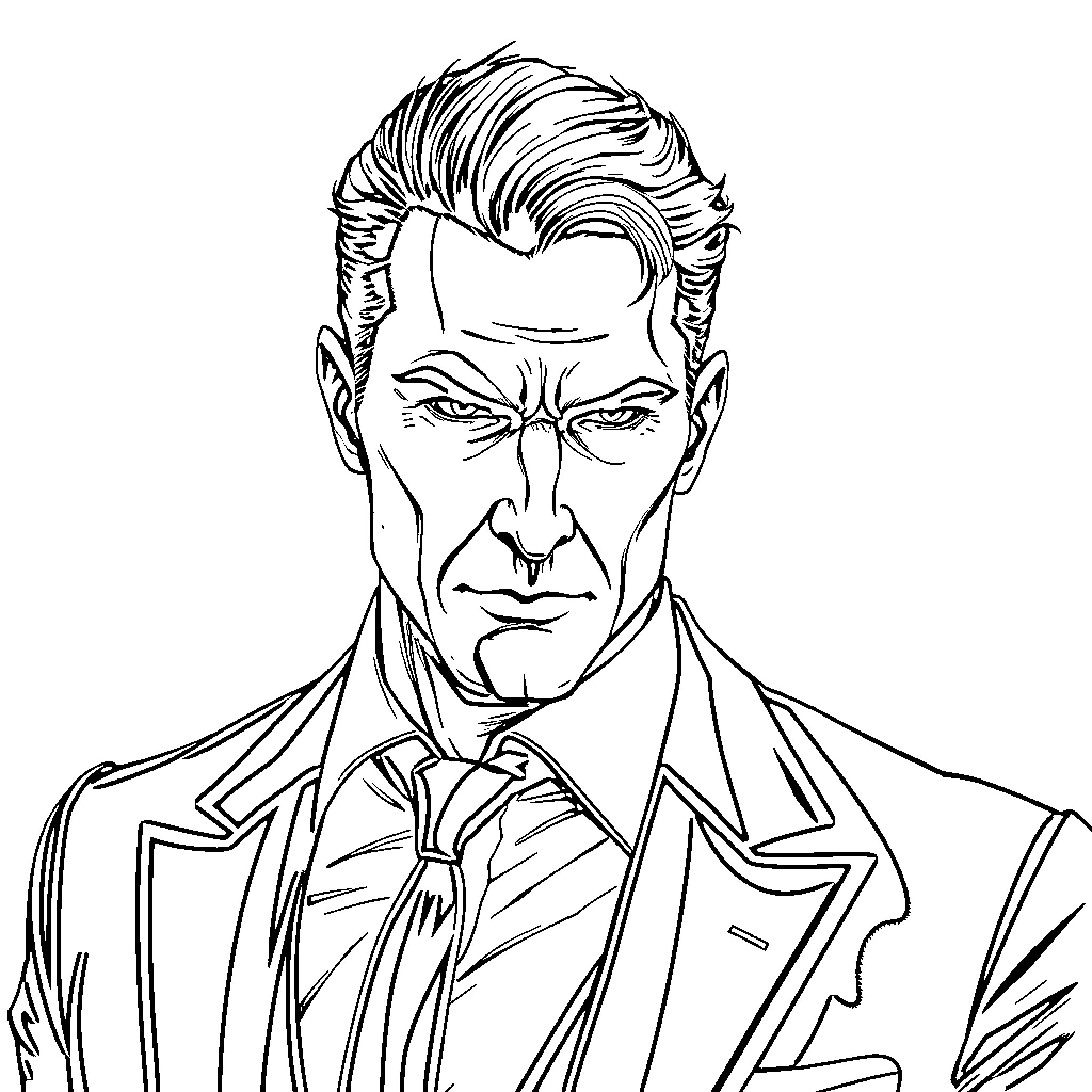 Vlad von Carsten in a formal suit with a stern expression Coloring Page (free black-and-white line drawing printable PDF for all, from beginners to advanced learners, including children, teens, adults, and seniors)