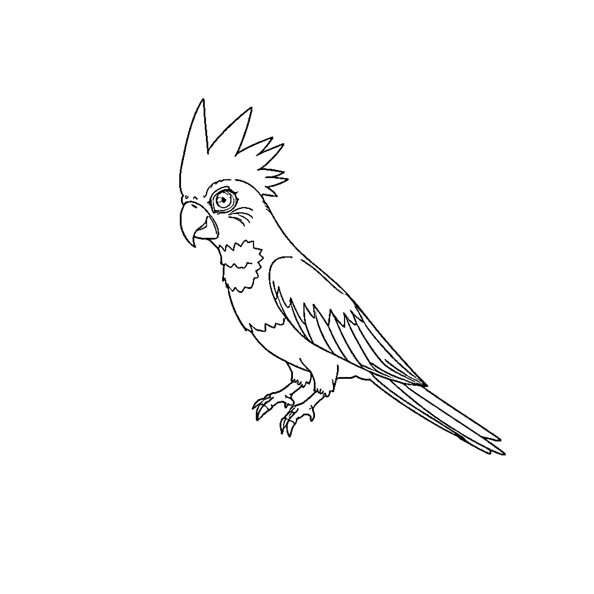 Naruto-inspired parrot character in outline Coloring Page (free black-and-white line drawing printable PDF for all, from beginners to advanced learners, including children, teens, adults, and seniors)