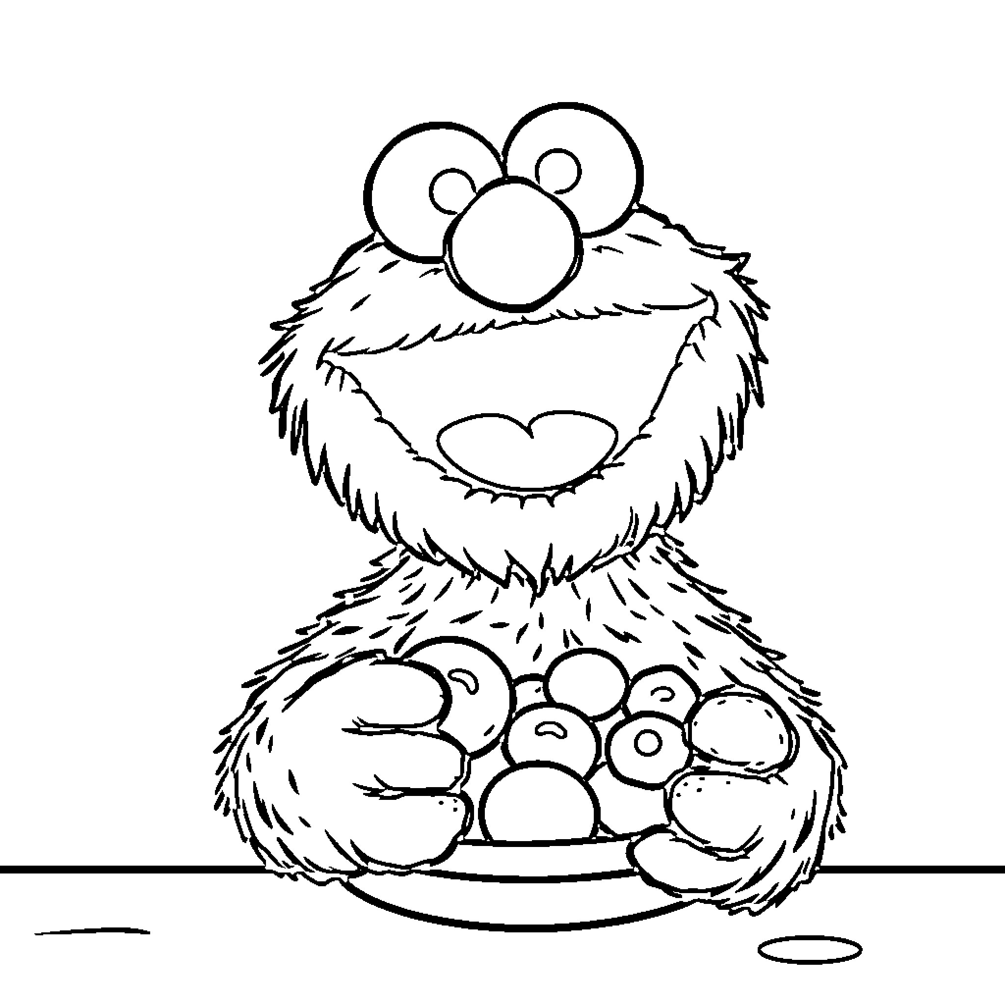 Gonger playing with his favorite snacks Coloring Page (free black-and-white line drawing printable PDF for all, from beginners to advanced learners, including children, teens, adults, and seniors)