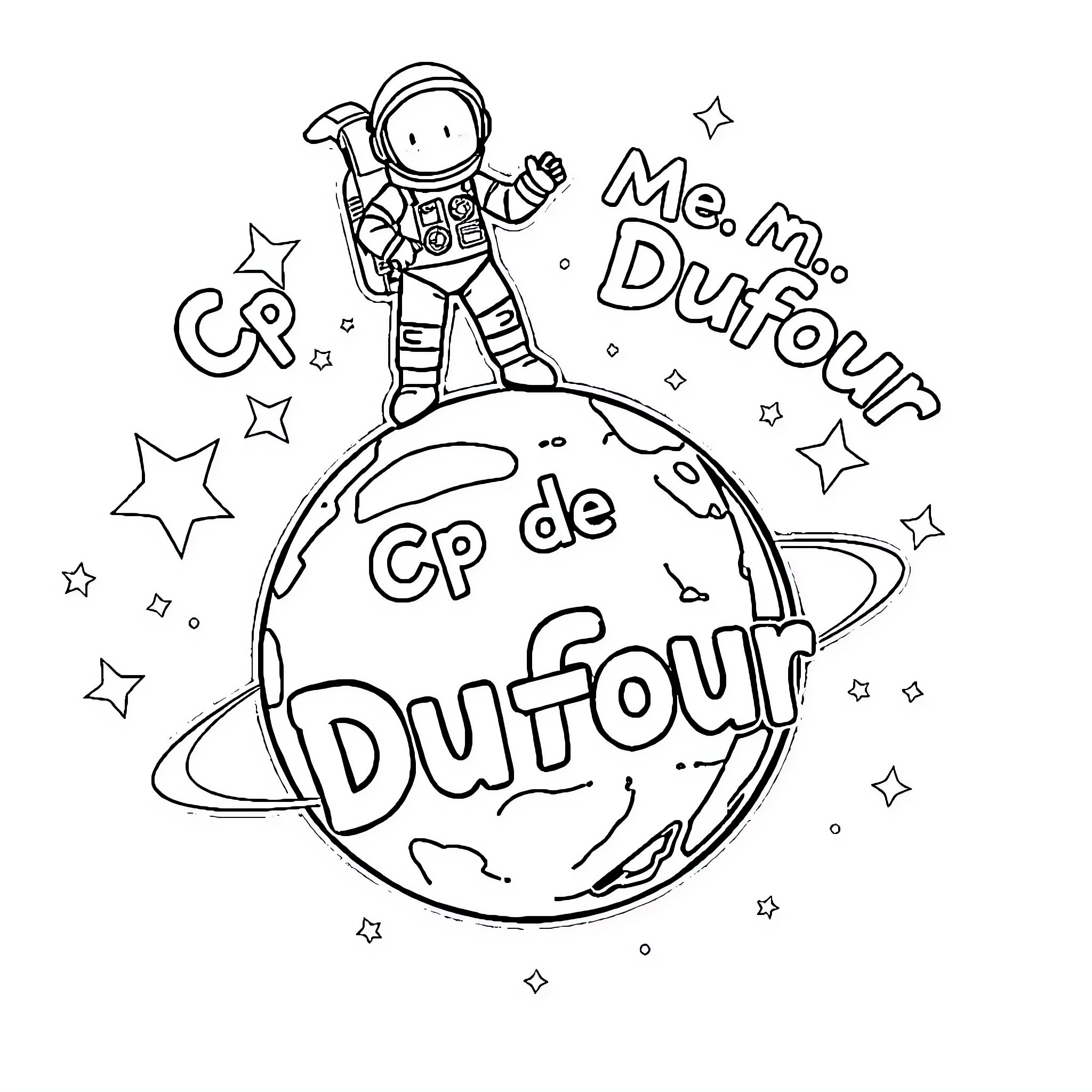 Astronaut exploring the planet Dufour Coloring Page (free black-and-white line drawing printable PDF for all, from beginners to advanced learners, including children, teens, adults, and seniors)