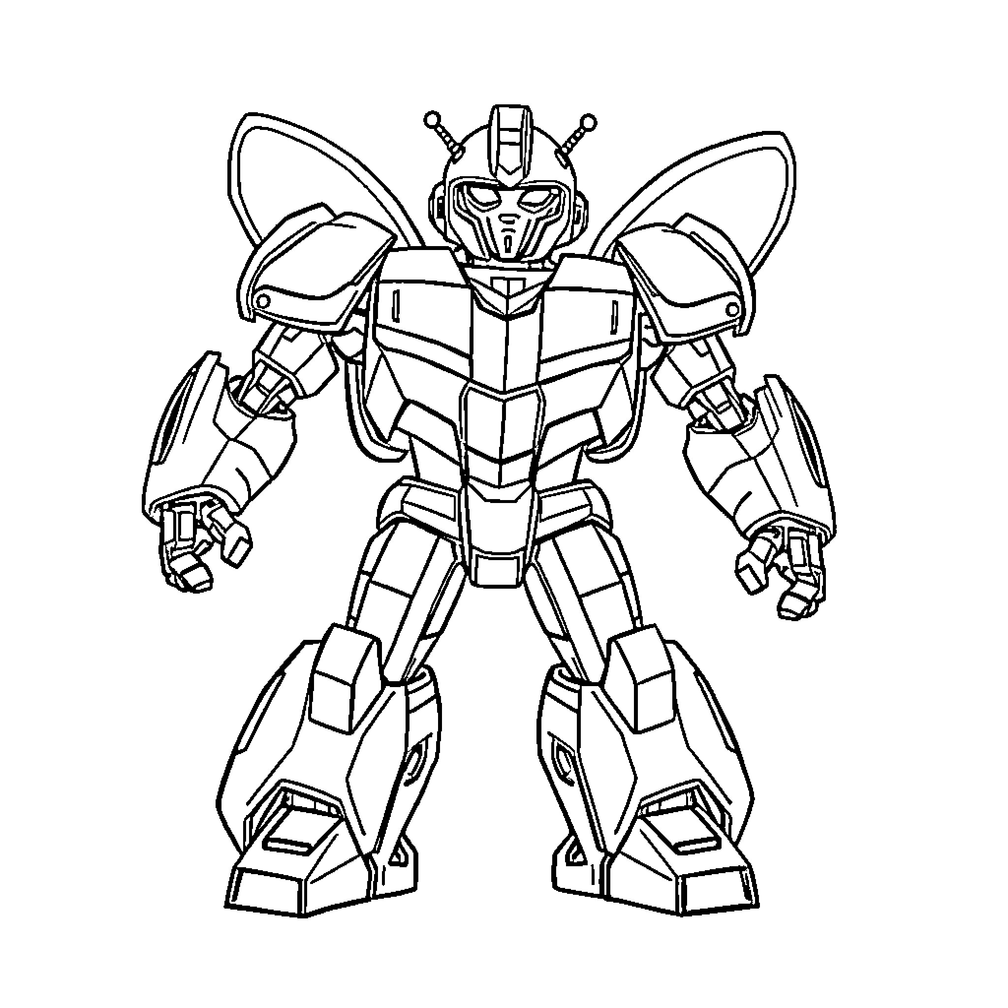 Bumblebee the powerful robotic warrior Coloring Page (free black-and-white line drawing printable PDF for all, from beginners to advanced learners, including children, teens, adults, and seniors)
