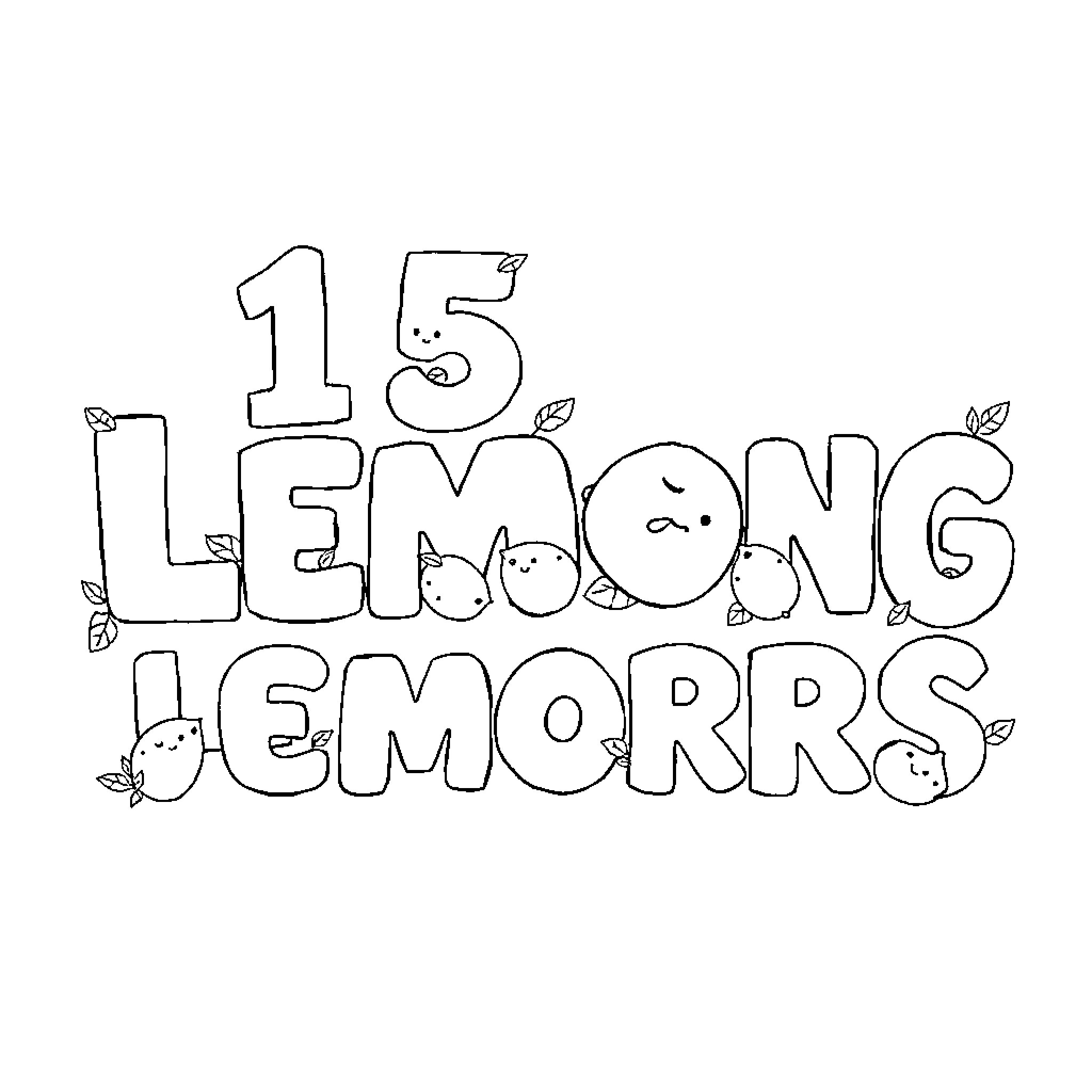 Lettering featuring whimsical characters and expressions Coloring Page (free black-and-white line drawing printable PDF for all, from beginners to advanced learners, including children, teens, adults, and seniors)