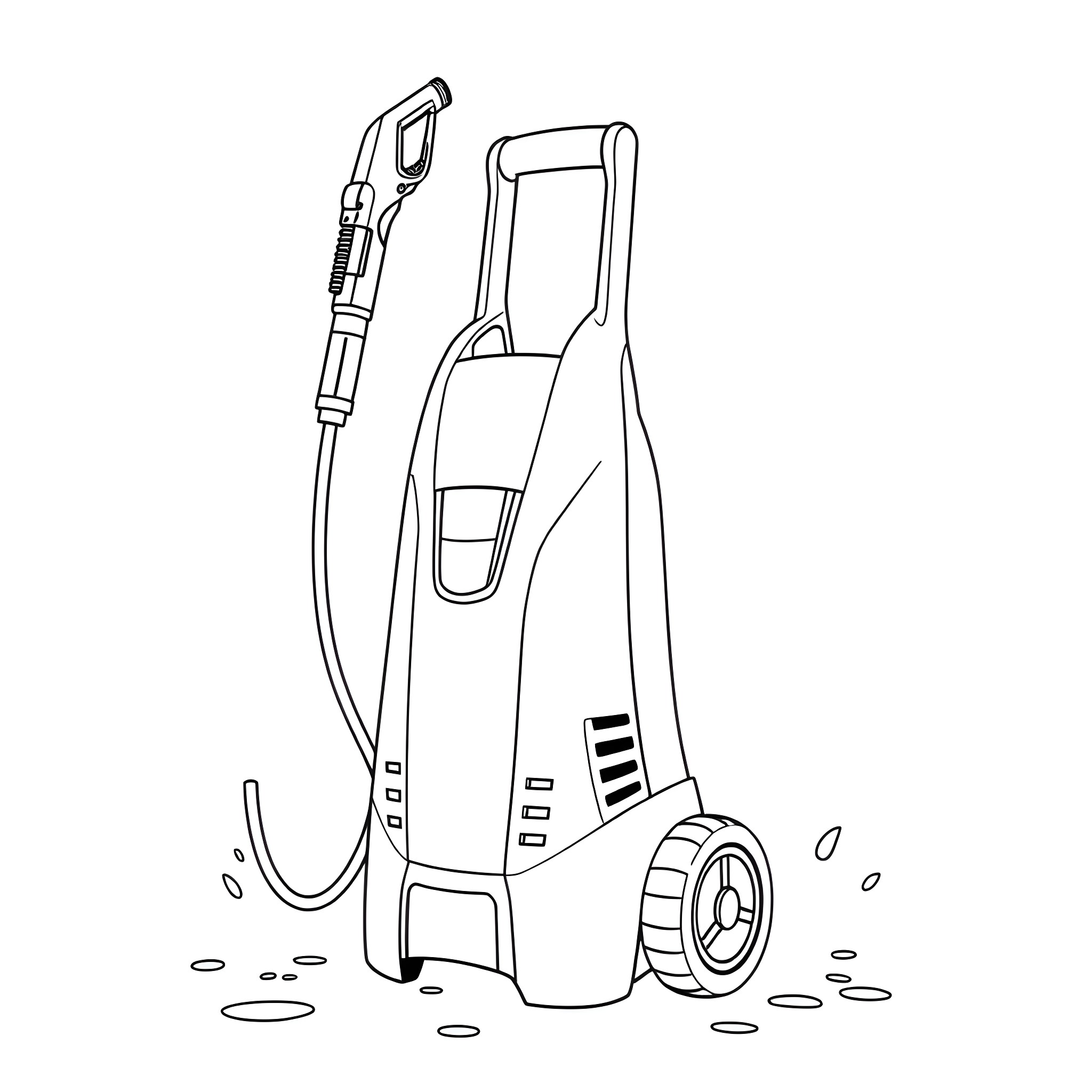 Power Washer Cleaning Equipment in Use Coloring Page (free black-and-white line drawing printable PDF for all, from beginners to advanced learners, including children, teens, adults, and seniors)