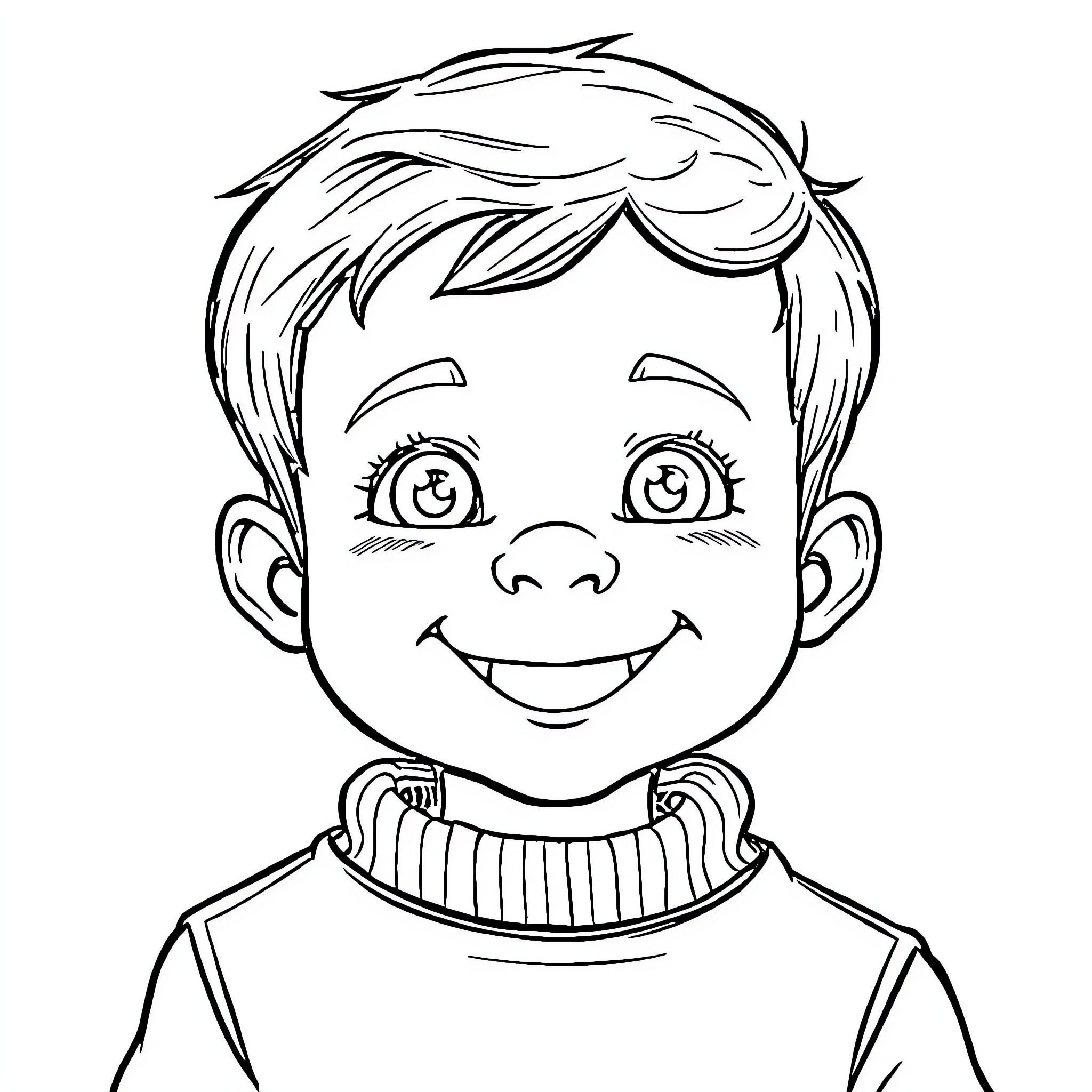 Child with a cheerful smile Coloring Page (free black-and-white line drawing printable PDF for all, from beginners to advanced learners, including children, teens, adults, and seniors)