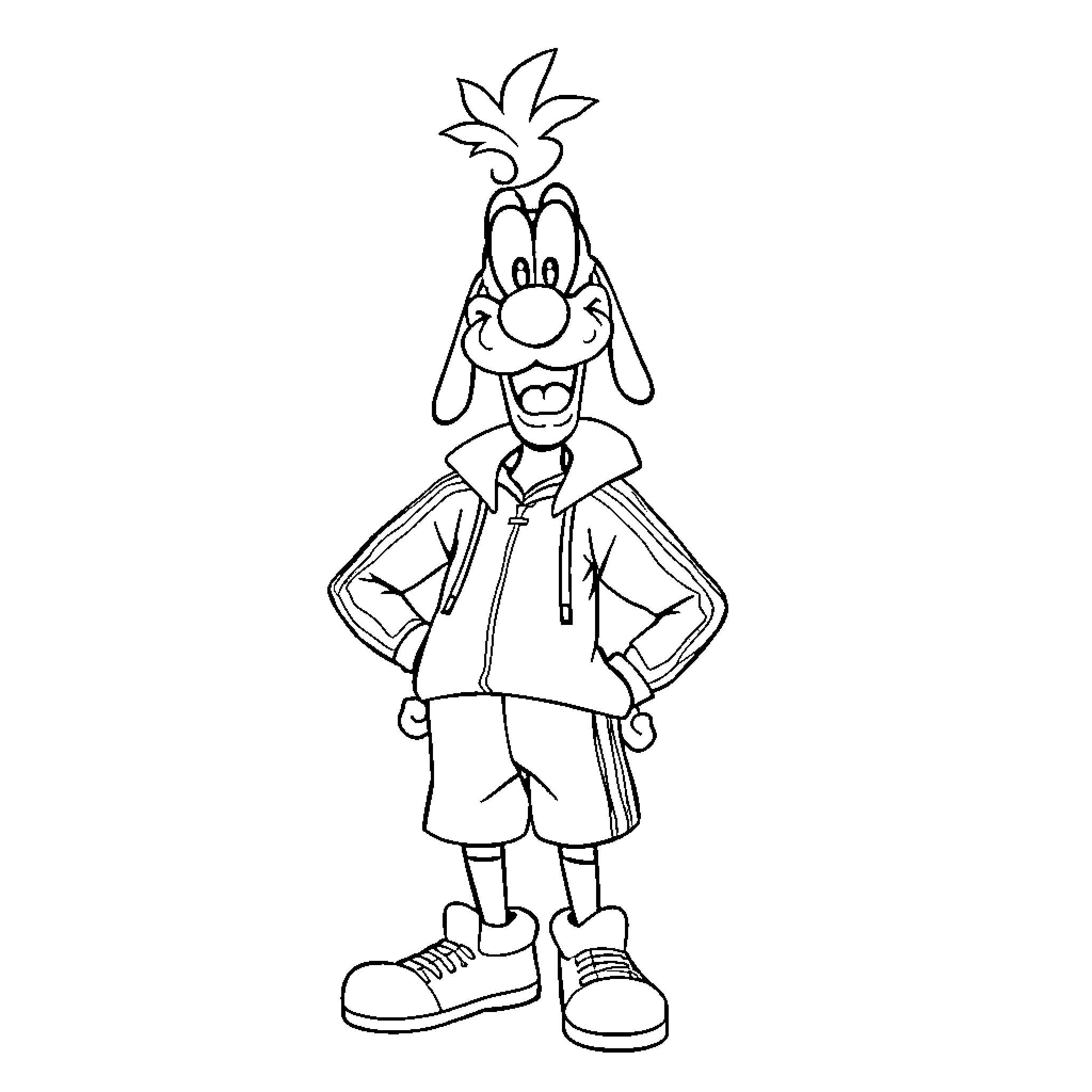 Goofy cartoon character with silly expression Coloring Page (free black-and-white line drawing printable PDF for all, from beginners to advanced learners, including children, teens, adults, and seniors)