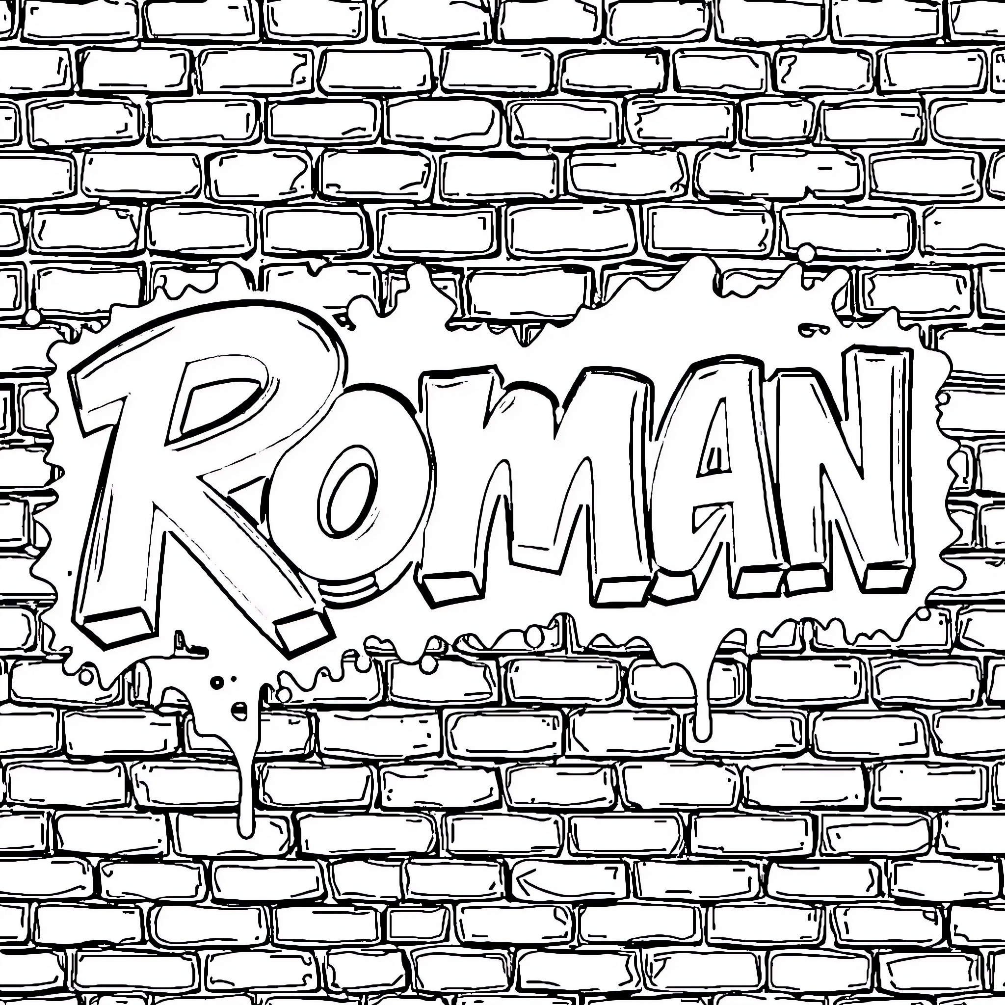 Roman graffiti on a brick wall Coloring Page (free black-and-white line drawing printable PDF for all, from beginners to advanced learners, including children, teens, adults, and seniors)
