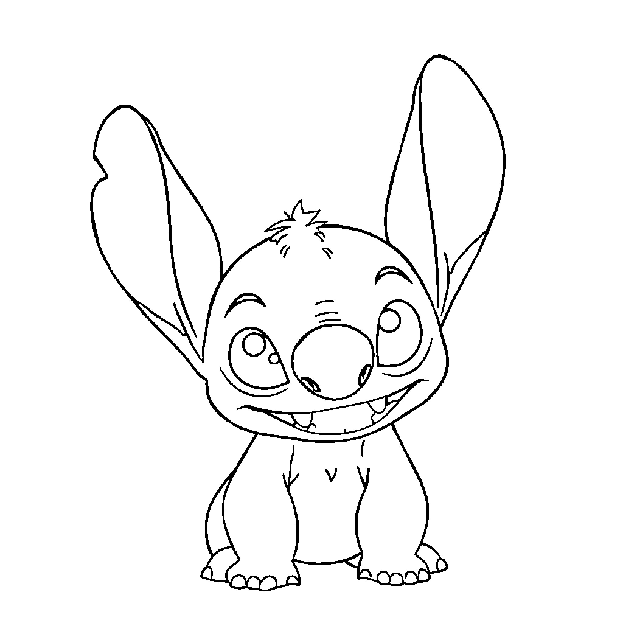 Stitch smiling playfully Coloring Page (free black-and-white line drawing printable PDF for all, from beginners to advanced learners, including children, teens, adults, and seniors)