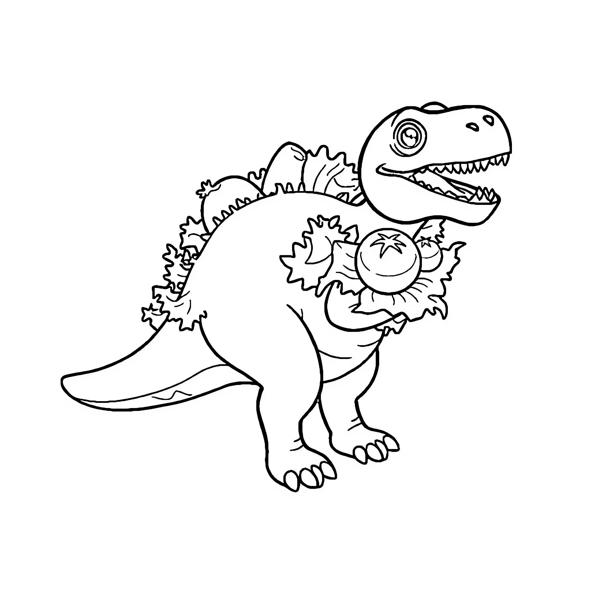Taco Dinosaur enjoying taco snack Coloring Page (free black-and-white line drawing printable PDF for all, from beginners to advanced learners, including children, teens, adults, and seniors)