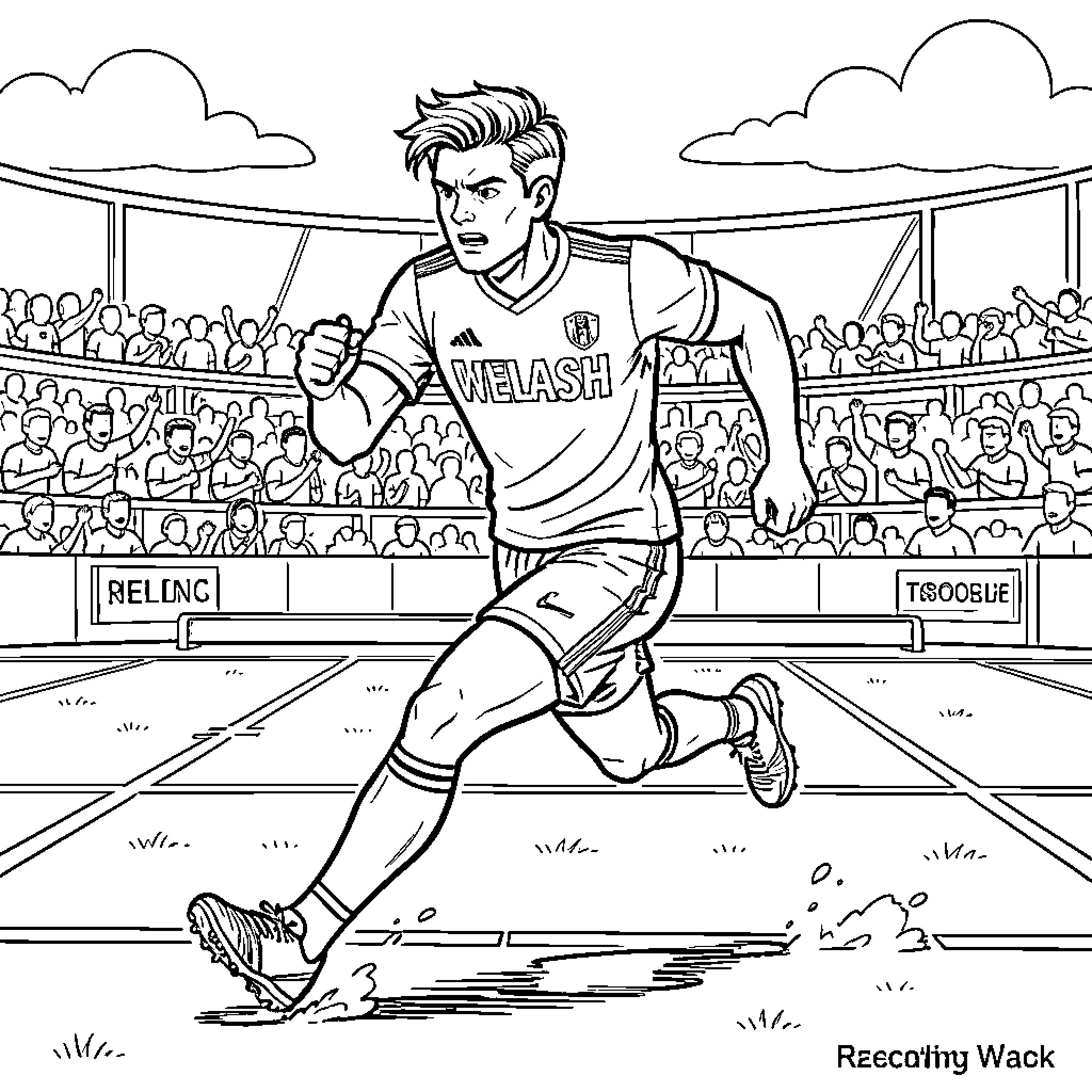 Reece Walsh running intensely on a sports field Coloring Page (free black-and-white line drawing printable PDF for all, from beginners to advanced learners, including children, teens, adults, and seniors)