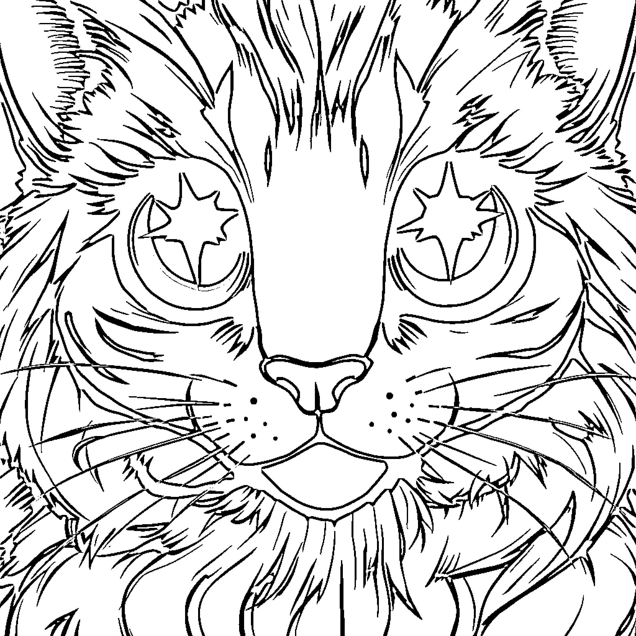 Eye-catching abstract cat portrait Coloring Page (free black-and-white line drawing printable PDF for all, from beginners to advanced learners, including children, teens, adults, and seniors)