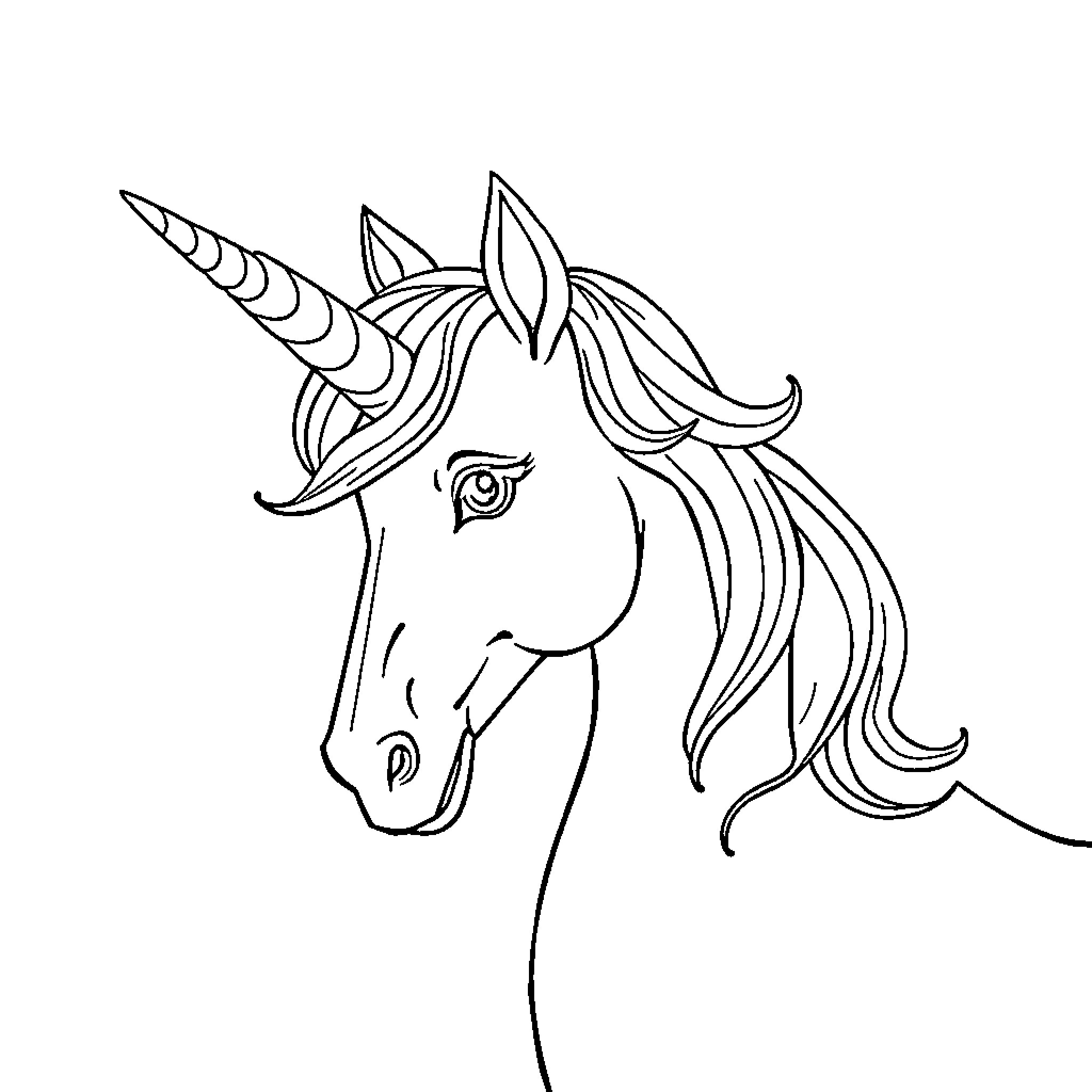 Unico's Whimsical Unicorn Sketch Coloring Page (free black-and-white line drawing printable PDF for all, from beginners to advanced learners, including children, teens, adults, and seniors)