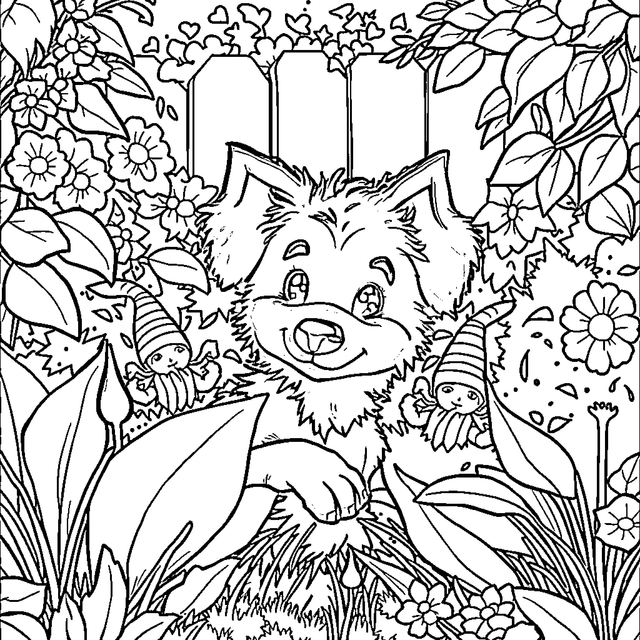 Bluey playing in the magical forest Coloring Page (free black-and-white line drawing printable PDF for all, from beginners to advanced learners, including children, teens, adults, and seniors)