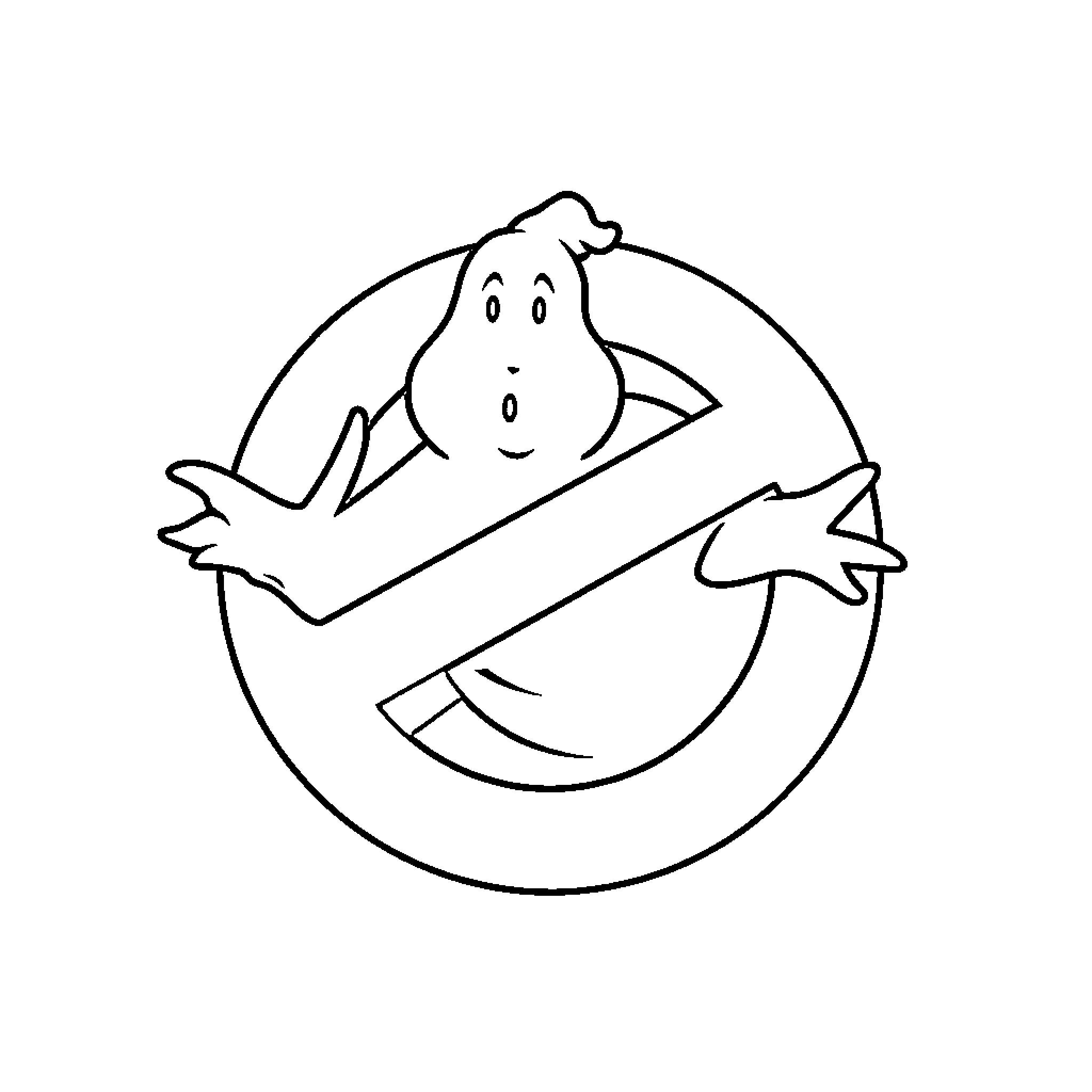 Ghostbusters logo with a friendly ghost Coloring Page (free black-and-white line drawing printable PDF for all, from beginners to advanced learners, including children, teens, adults, and seniors)