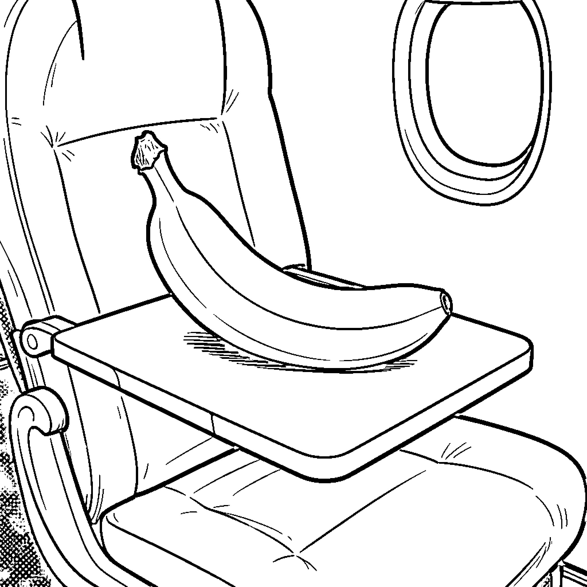 Banana placed on a rocking chair Coloring Page (free black-and-white line drawing printable PDF for all, from beginners to advanced learners, including children, teens, adults, and seniors)