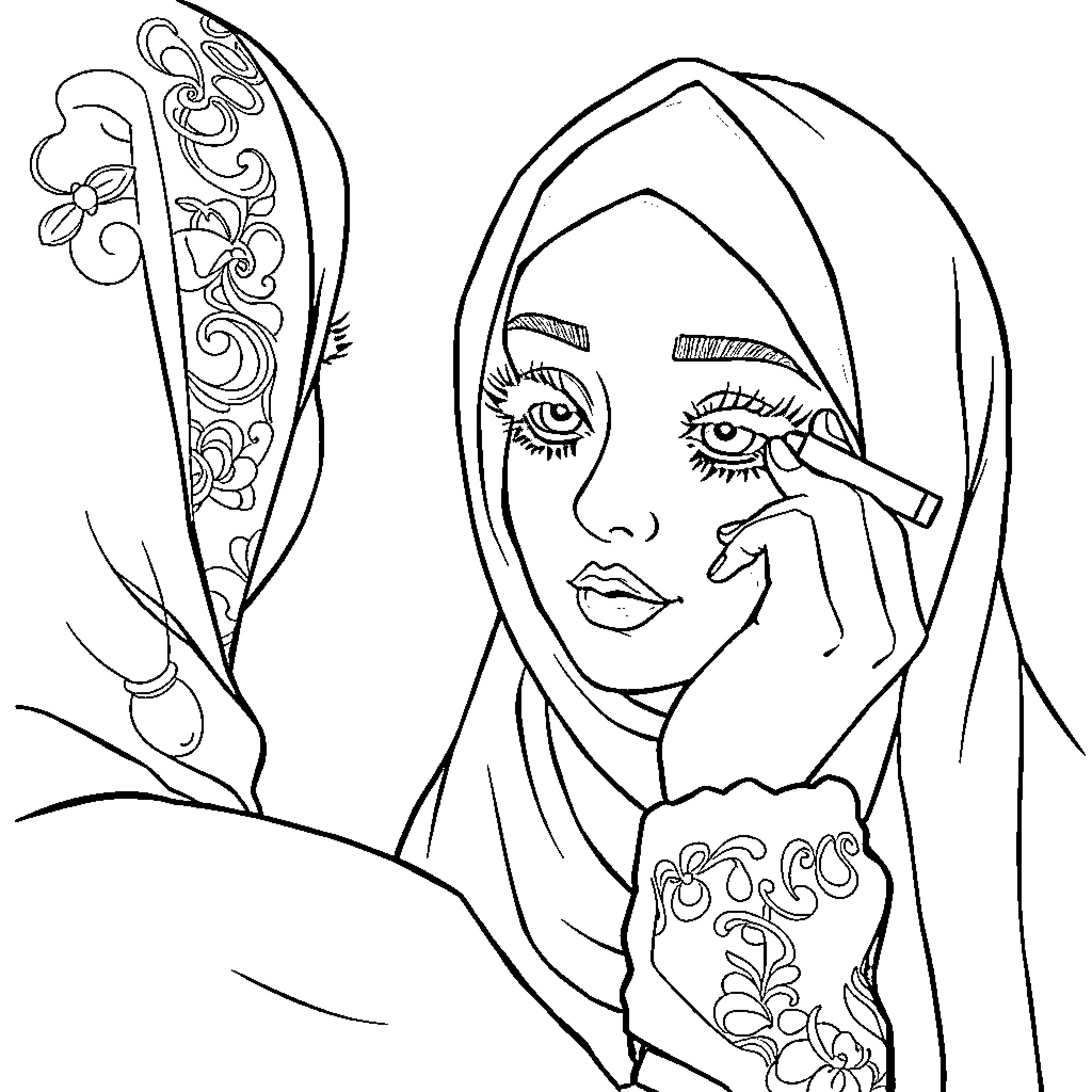 Rumi's Introspective Reflection Coloring Page (free black-and-white line drawing printable PDF for all, from beginners to advanced learners, including children, teens, adults, and seniors)