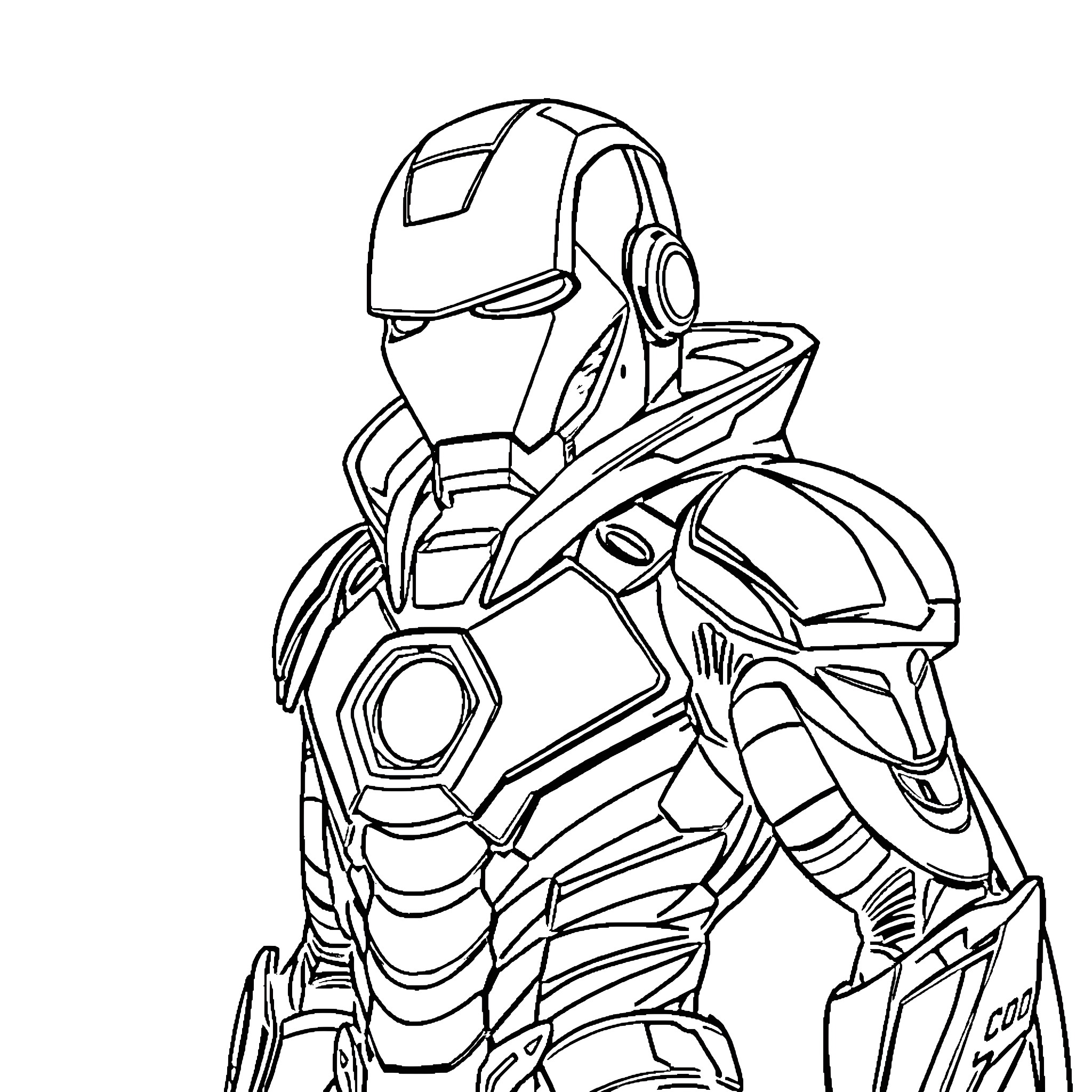 Count Heroic Robot in Futuristic Armor Coloring Page (free black-and-white line drawing printable PDF for all, from beginners to advanced learners, including children, teens, adults, and seniors)