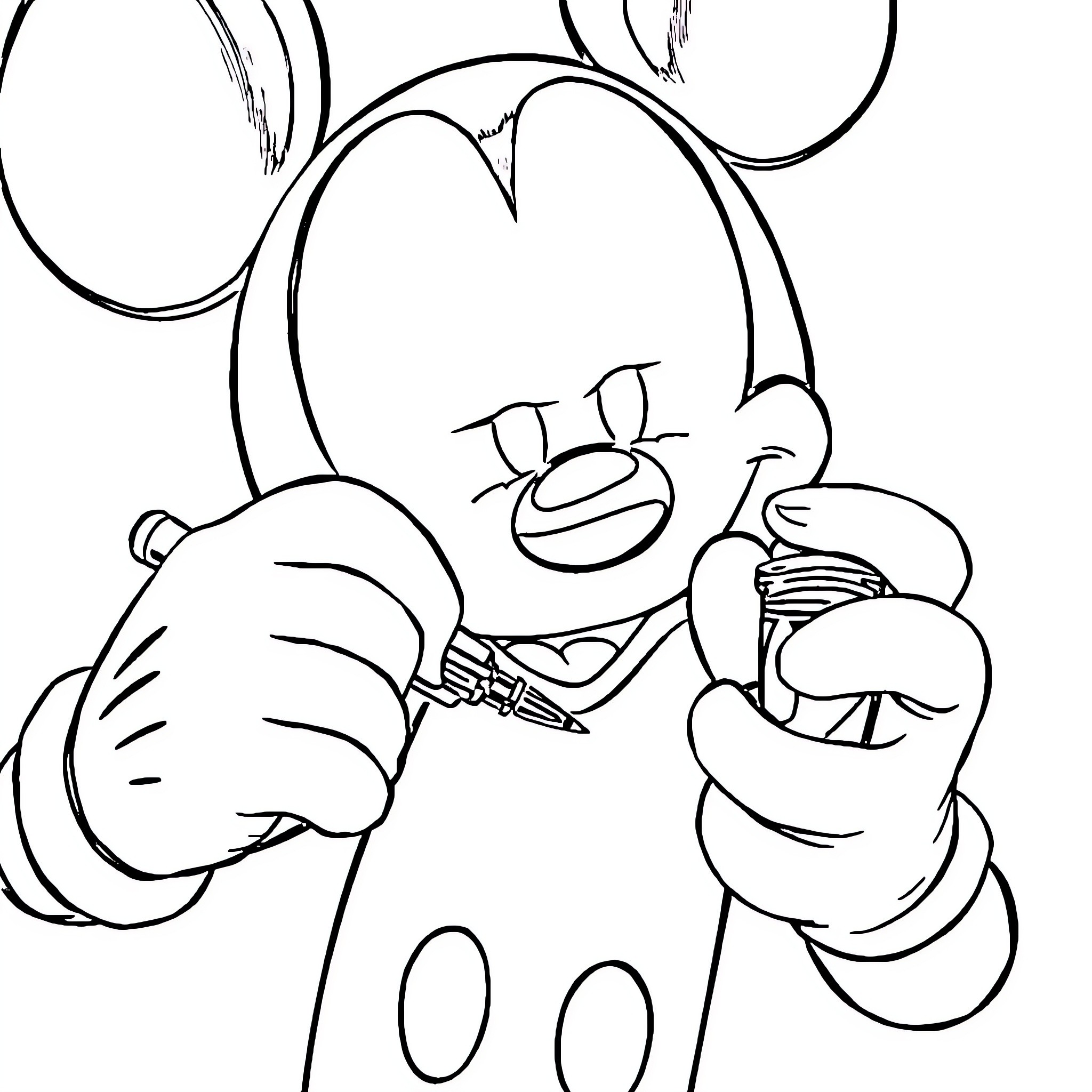 Mickey Mouse drawing cartoon sketch Coloring Page (free black-and-white line drawing printable PDF for all, from beginners to advanced learners, including children, teens, adults, and seniors)