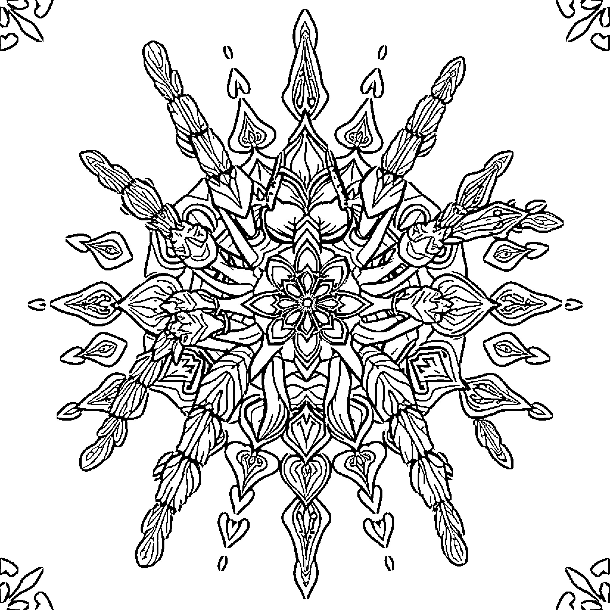 Tarantula-like mandala with intricate patterns Coloring Page (free black-and-white line drawing printable PDF for all, from beginners to advanced learners, including children, teens, adults, and seniors)