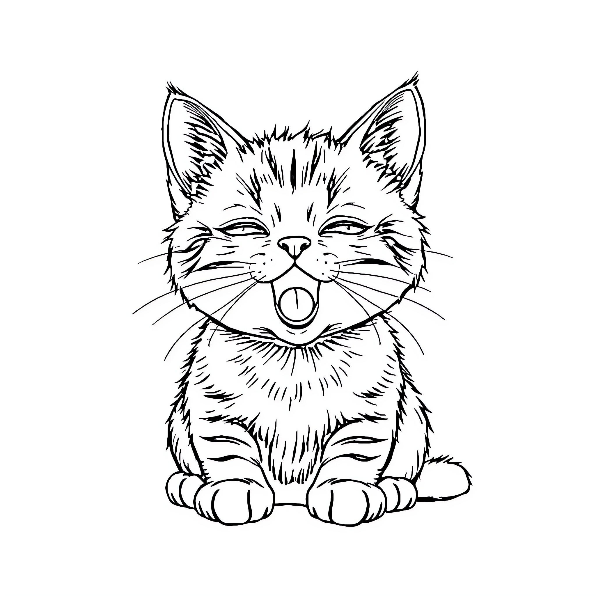 Cat making a funny face Coloring Page (free black-and-white line drawing printable PDF for all, from beginners to advanced learners, including children, teens, adults, and seniors)