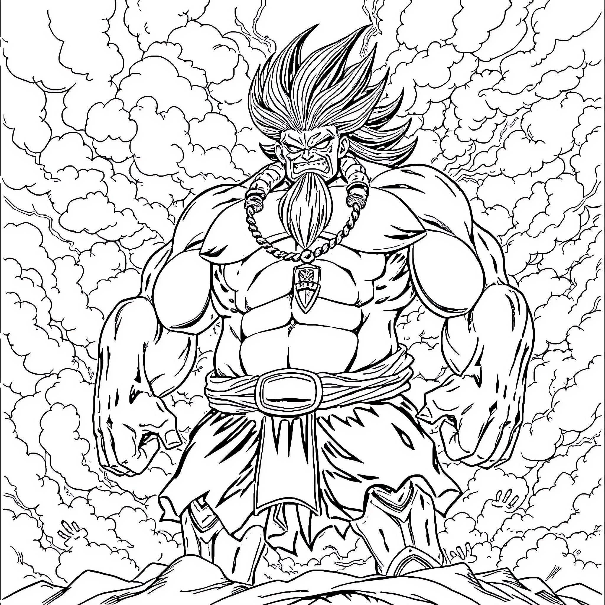 Kaido, the Mighty and Fearsome Beast King Coloring Page (free black-and-white line drawing printable PDF for all, from beginners to advanced learners, including children, teens, adults, and seniors)