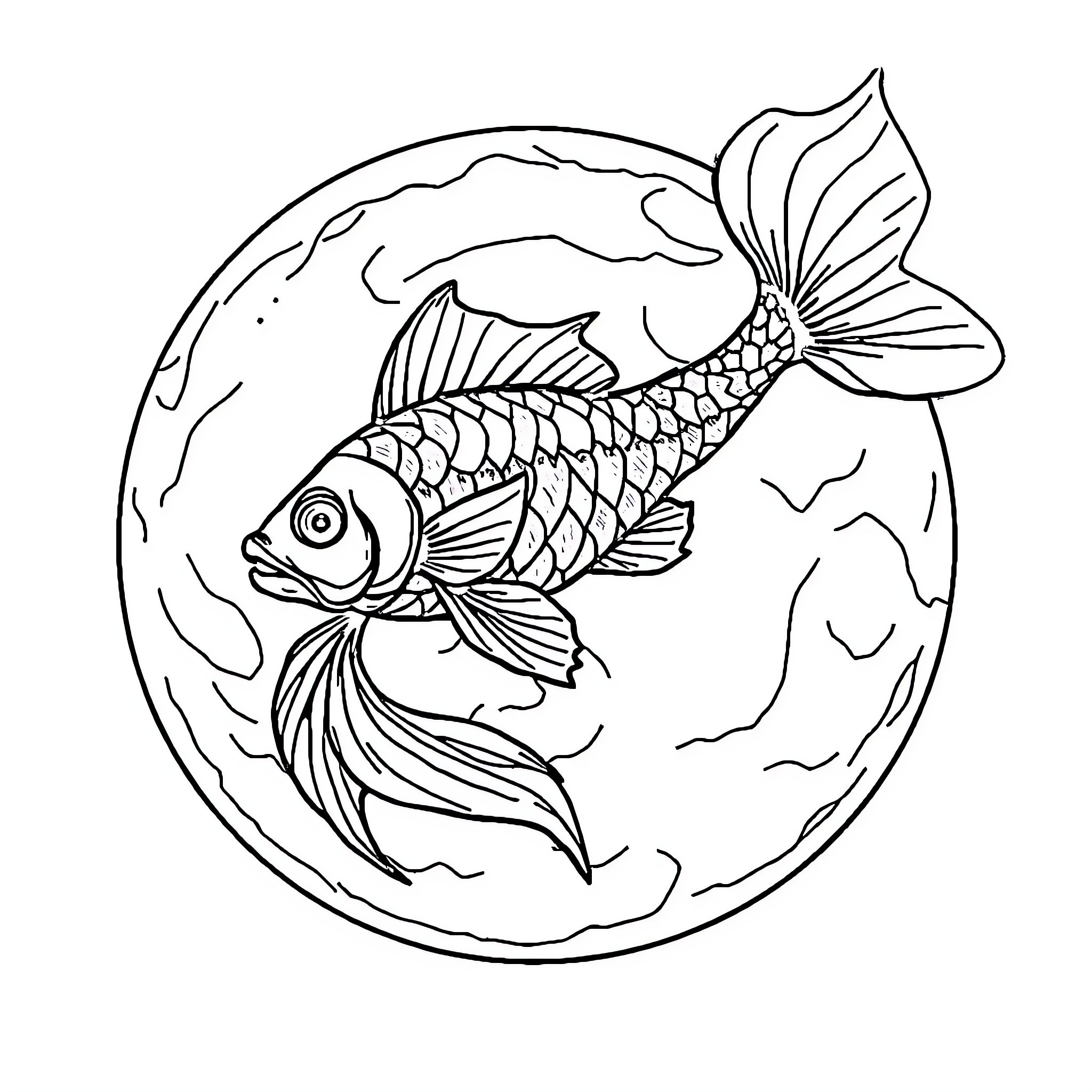 Fish swimming gracefully in the water Coloring Page (free black-and-white line drawing printable PDF for all, from beginners to advanced learners, including children, teens, adults, and seniors)