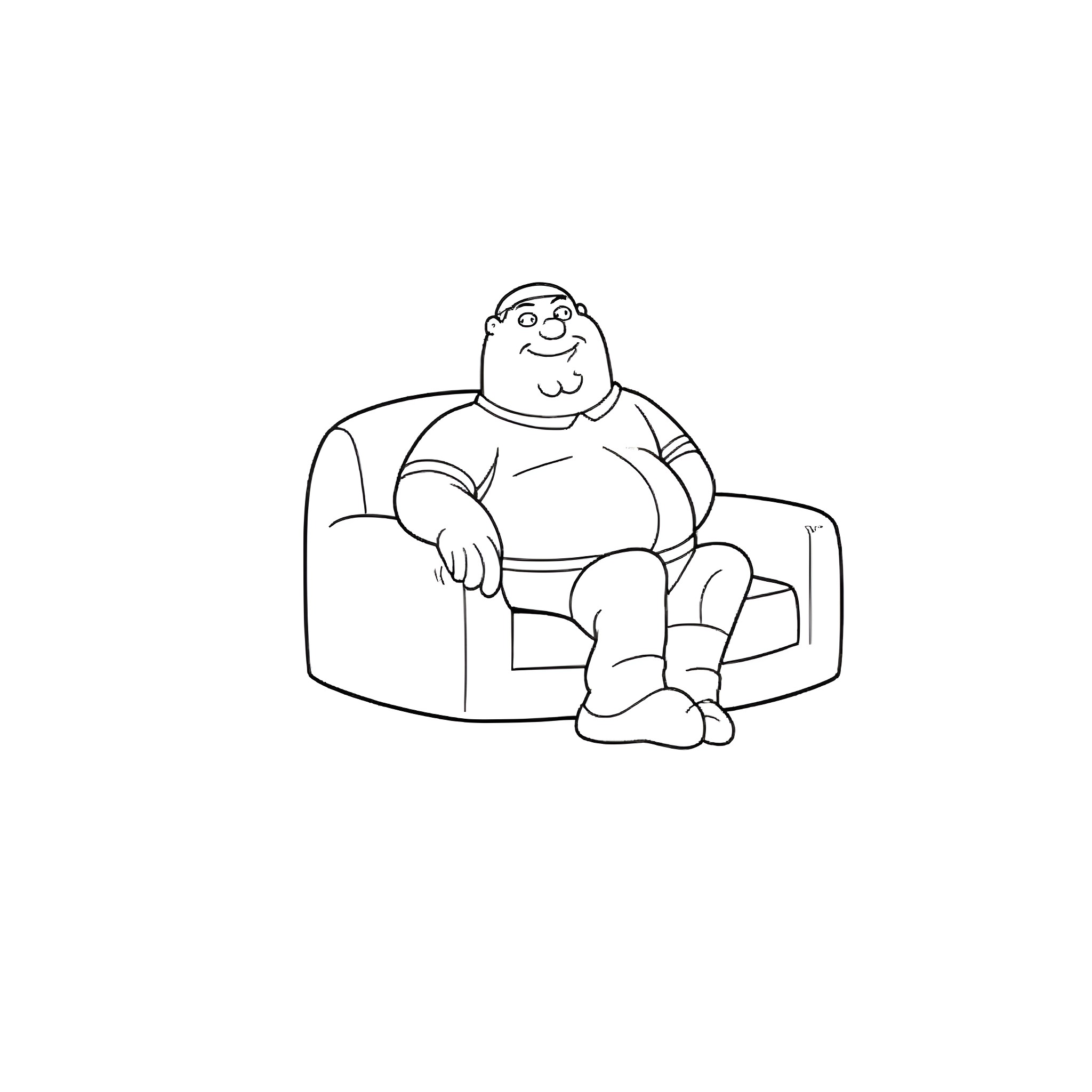 Peter relaxing comfortably in his armchair Coloring Page (free black-and-white line drawing printable PDF for all, from beginners to advanced learners, including children, teens, adults, and seniors)