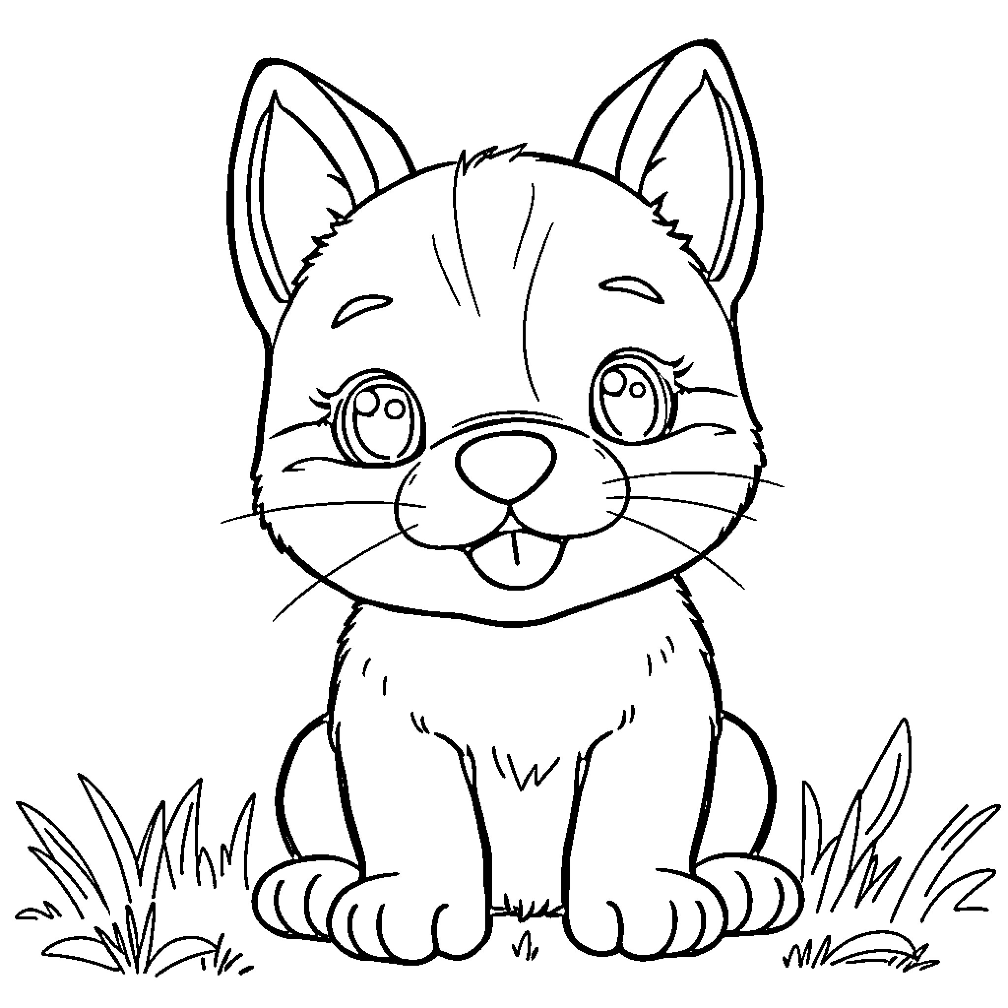 Animal sitting happily in the grass Coloring Page (free black-and-white line drawing printable PDF for all, from beginners to advanced learners, including children, teens, adults, and seniors)