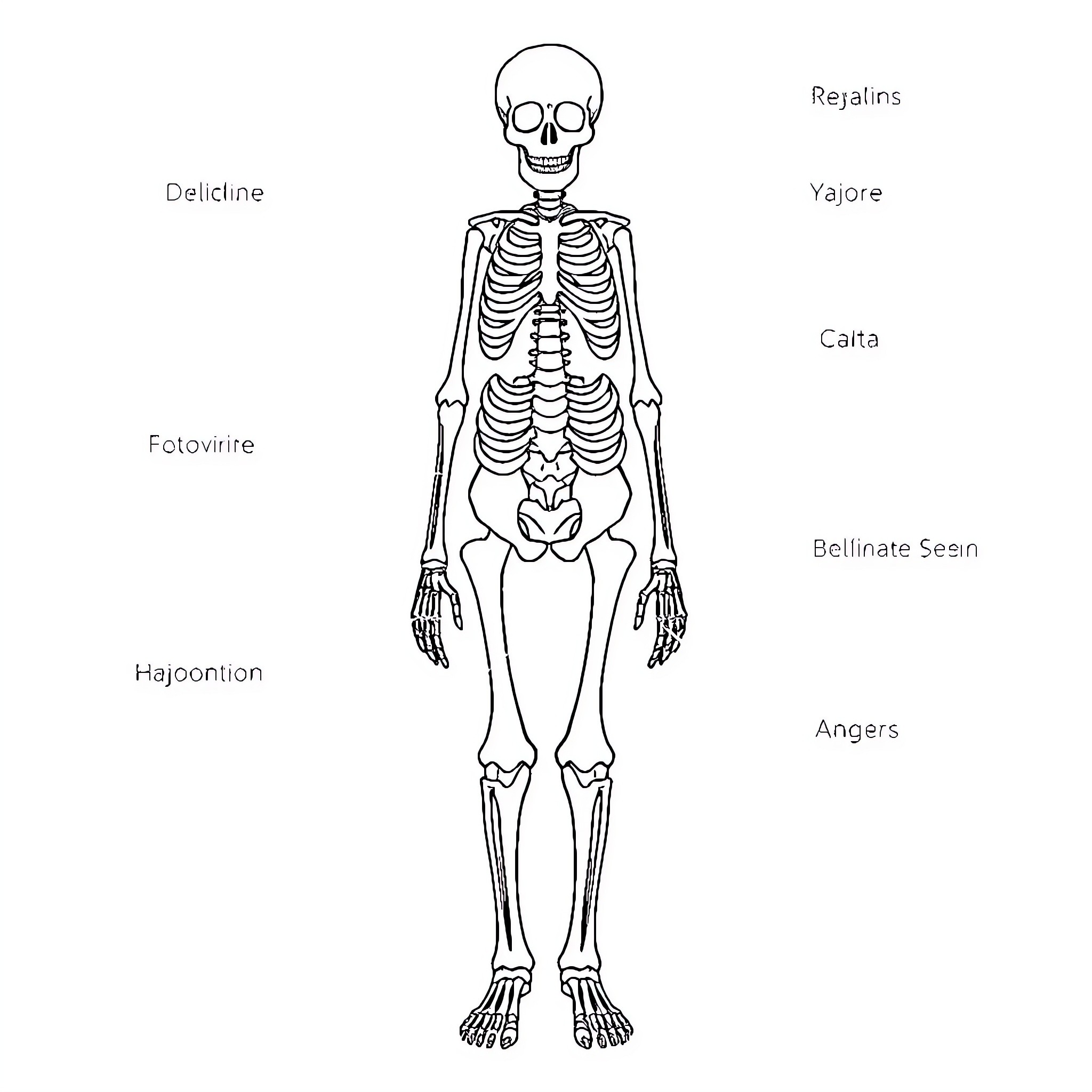 Skeleton's Anatomical Diagram Coloring Page (free black-and-white line drawing printable PDF for all, from beginners to advanced learners, including children, teens, adults, and seniors)