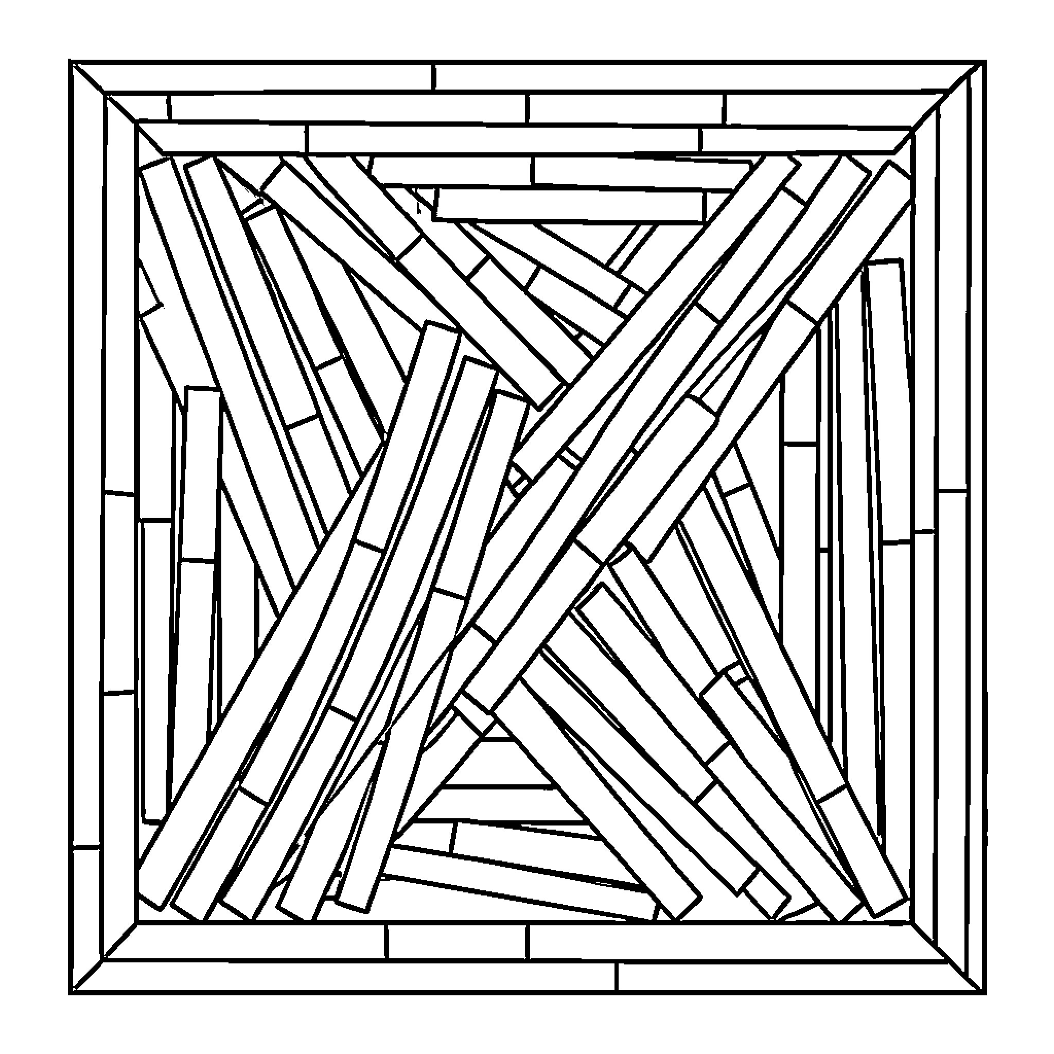 Mosaic of Intersecting Abstract Shapes Coloring Page (free black-and-white line drawing printable PDF for all, from beginners to advanced learners, including children, teens, adults, and seniors)