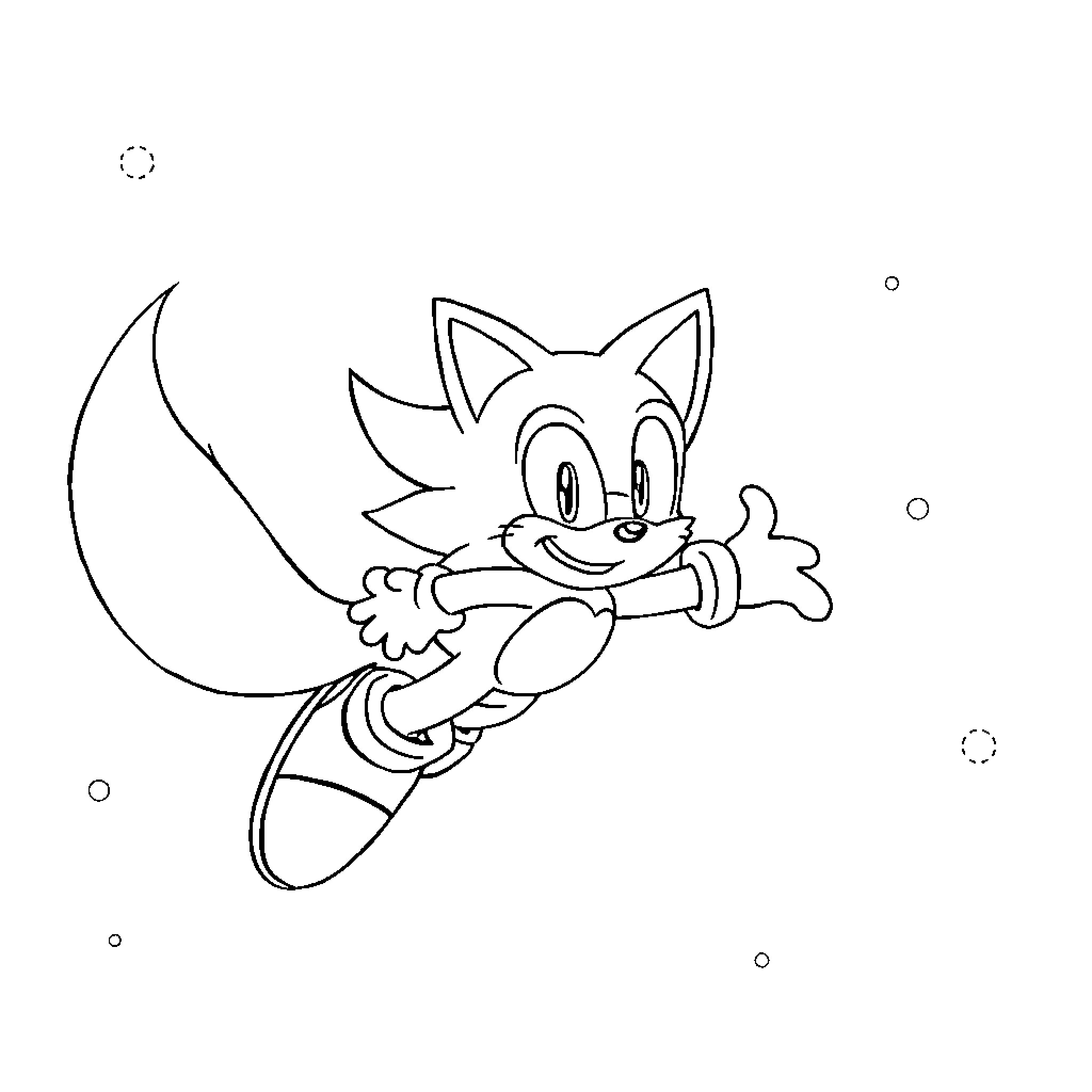 Tails the Heroic Fox Soaring Through the Skies Coloring Page (free black-and-white line drawing printable PDF for all, from beginners to advanced learners, including children, teens, adults, and seniors)