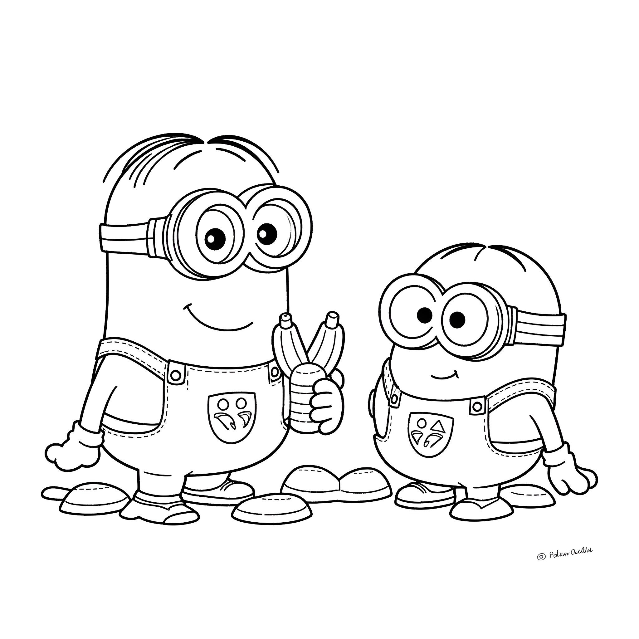 Minions enjoying their day together Coloring Page (free black-and-white line drawing printable PDF for all, from beginners to advanced learners, including children, teens, adults, and seniors)