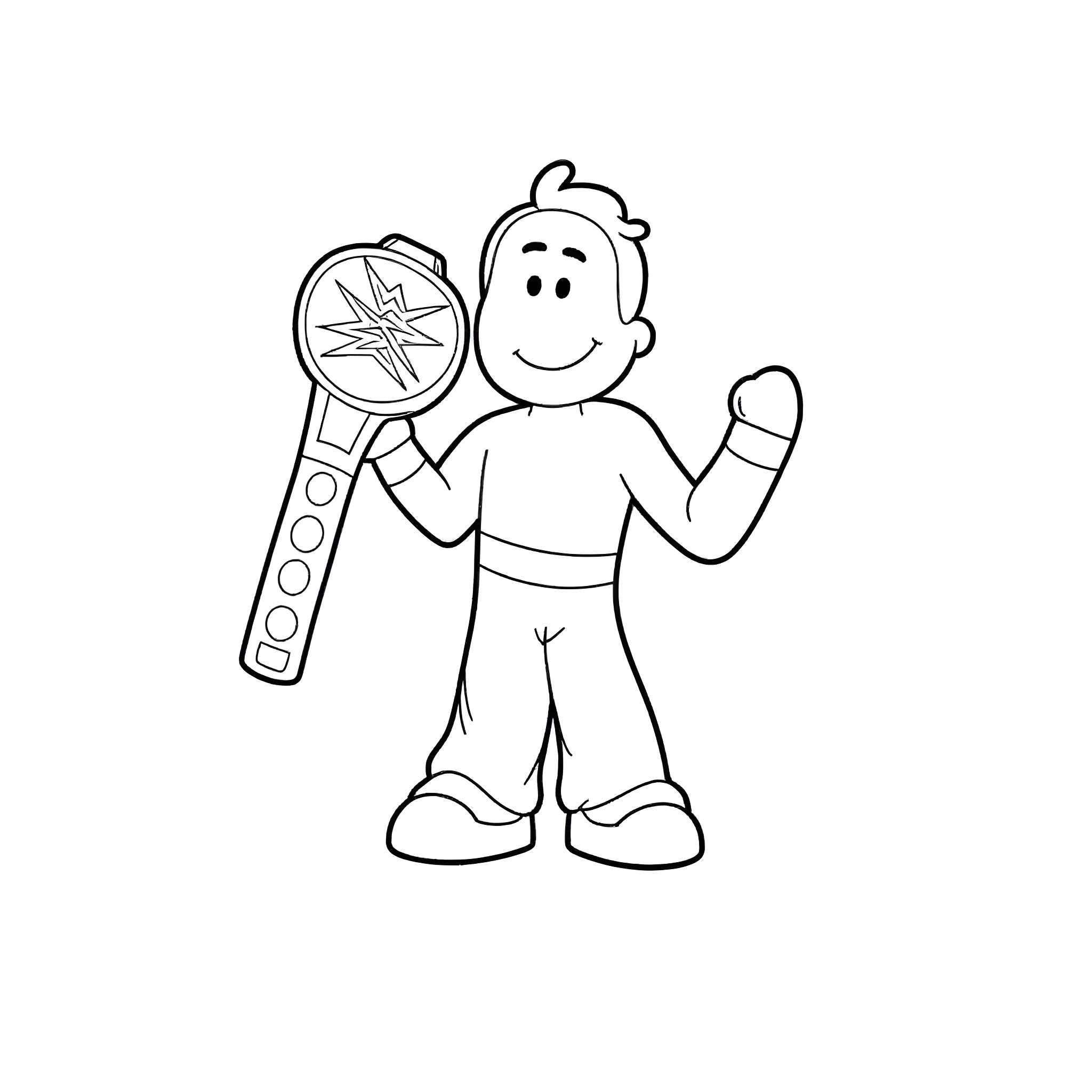 Wrestling Belt Competition Pose Coloring Page (free black-and-white line drawing printable PDF for all, from beginners to advanced learners, including children, teens, adults, and seniors)