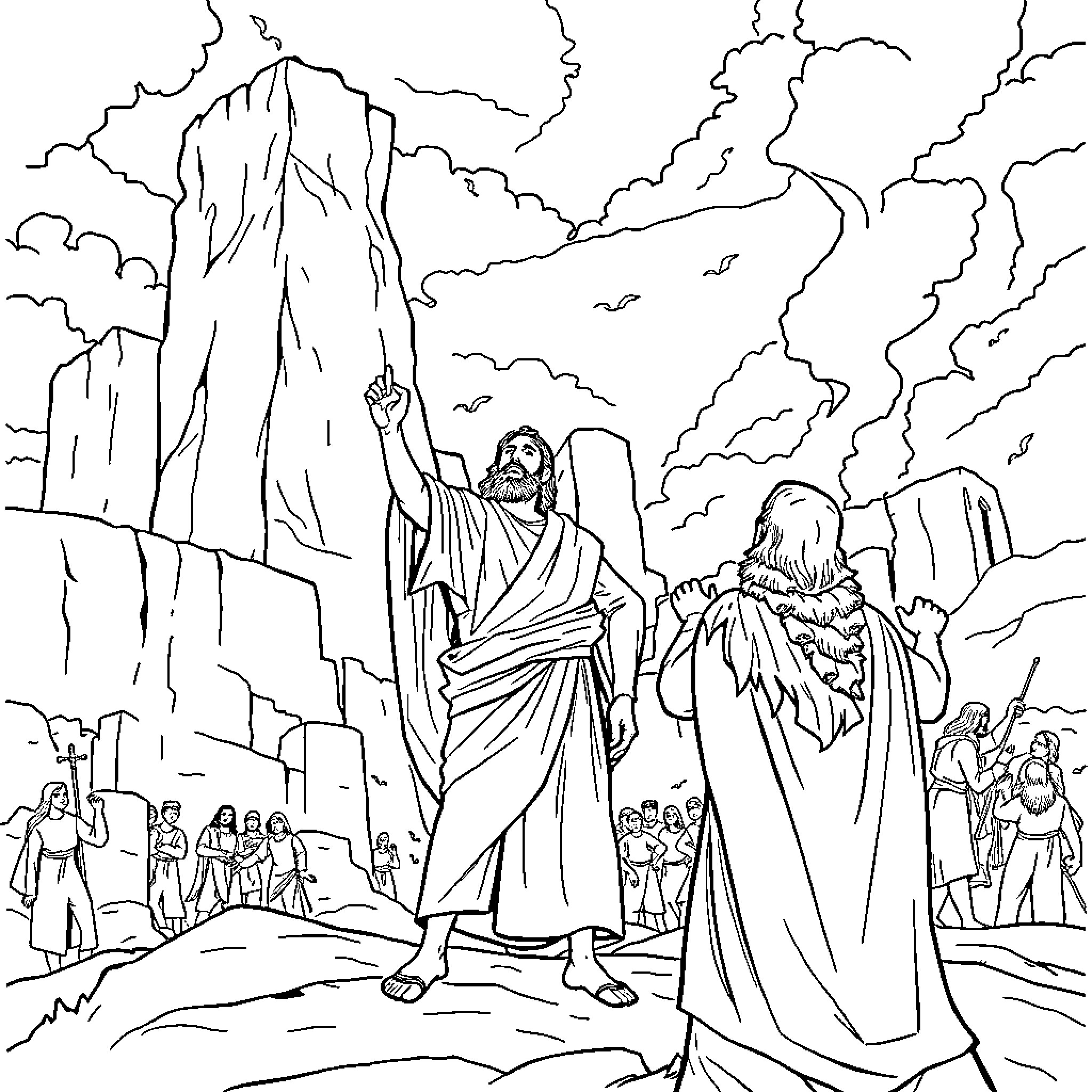 Joshua leading the Israelites through the wilderness Coloring Page (free black-and-white line drawing printable PDF for all, from beginners to advanced learners, including children, teens, adults, and seniors)