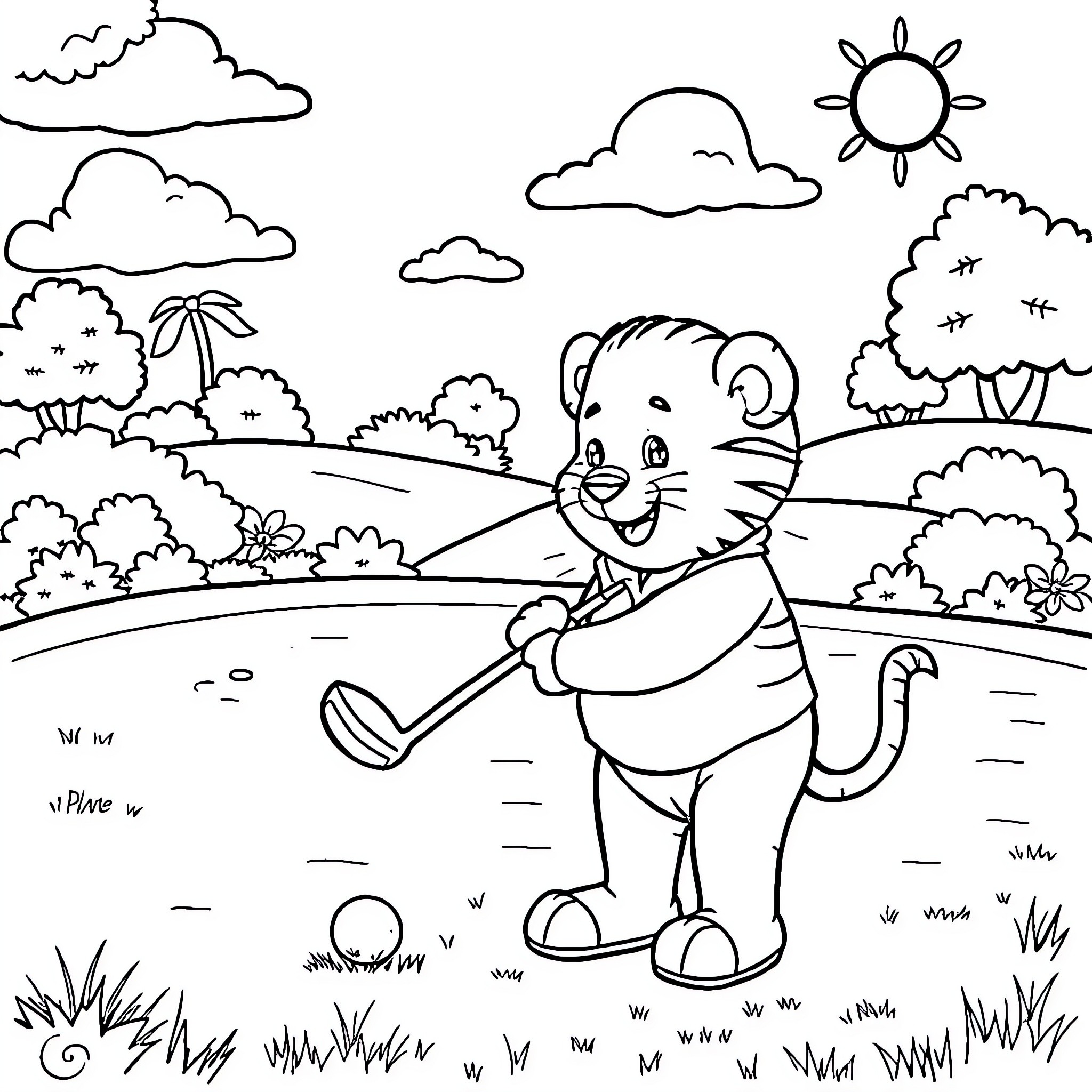 Daniel Tiger exploring the outdoors with nature Coloring Page (free black-and-white line drawing printable PDF for all, from beginners to advanced learners, including children, teens, adults, and seniors)