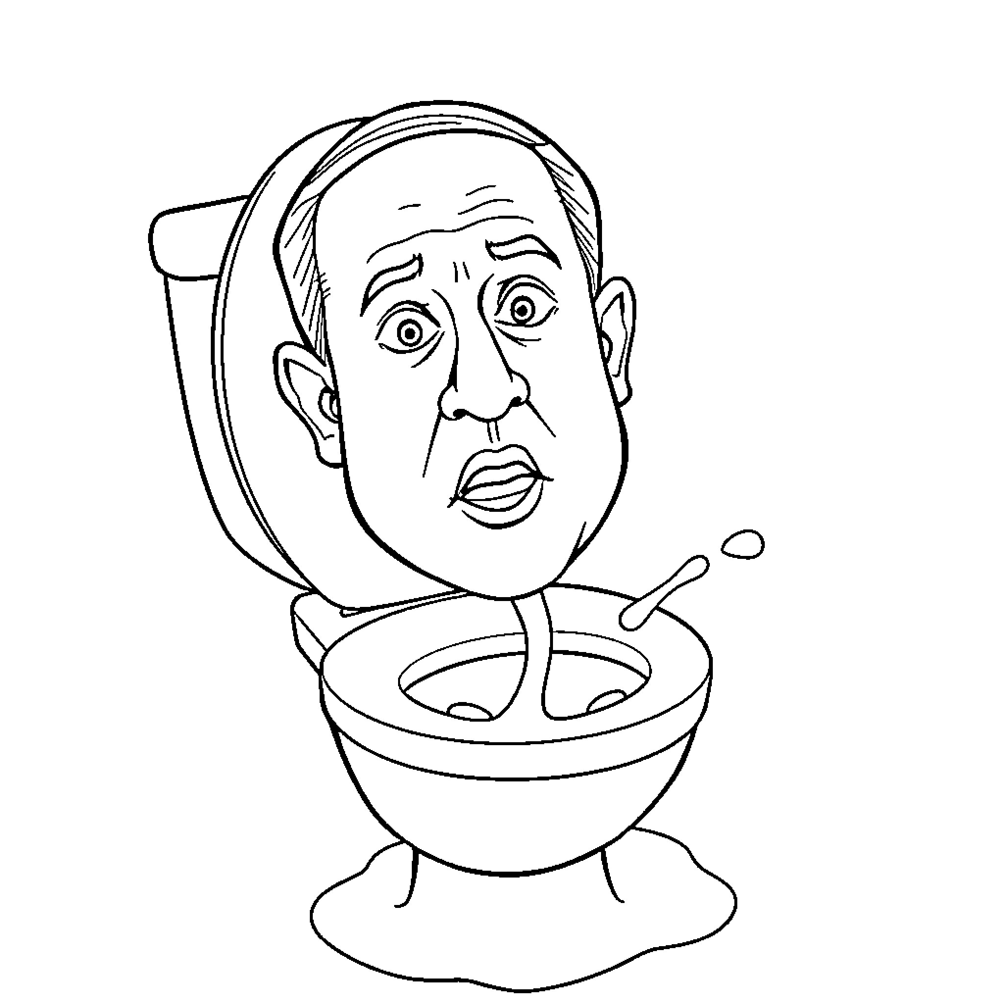 Netanyahu's Pensive Contemplation in the Bathroom Coloring Page (free black-and-white line drawing printable PDF for all, from beginners to advanced learners, including children, teens, adults, and seniors)