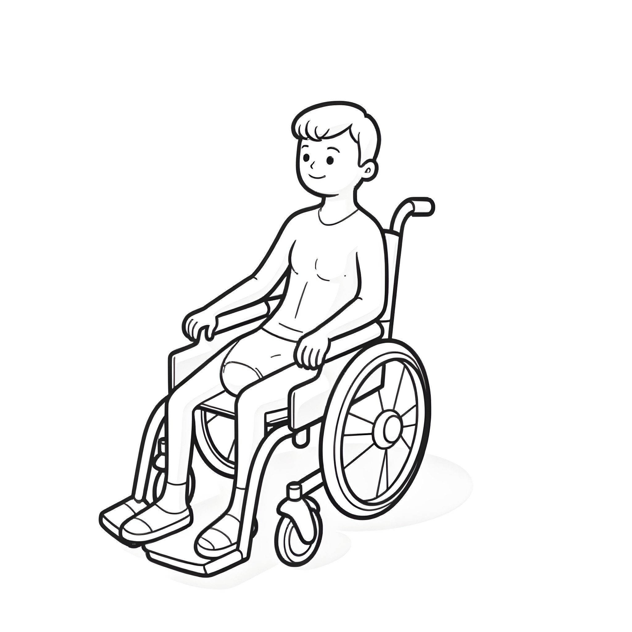 Wheelchair-bound person in a simple outline drawing Coloring Page (free black-and-white line drawing printable PDF for all, from beginners to advanced learners, including children, teens, adults, and seniors)