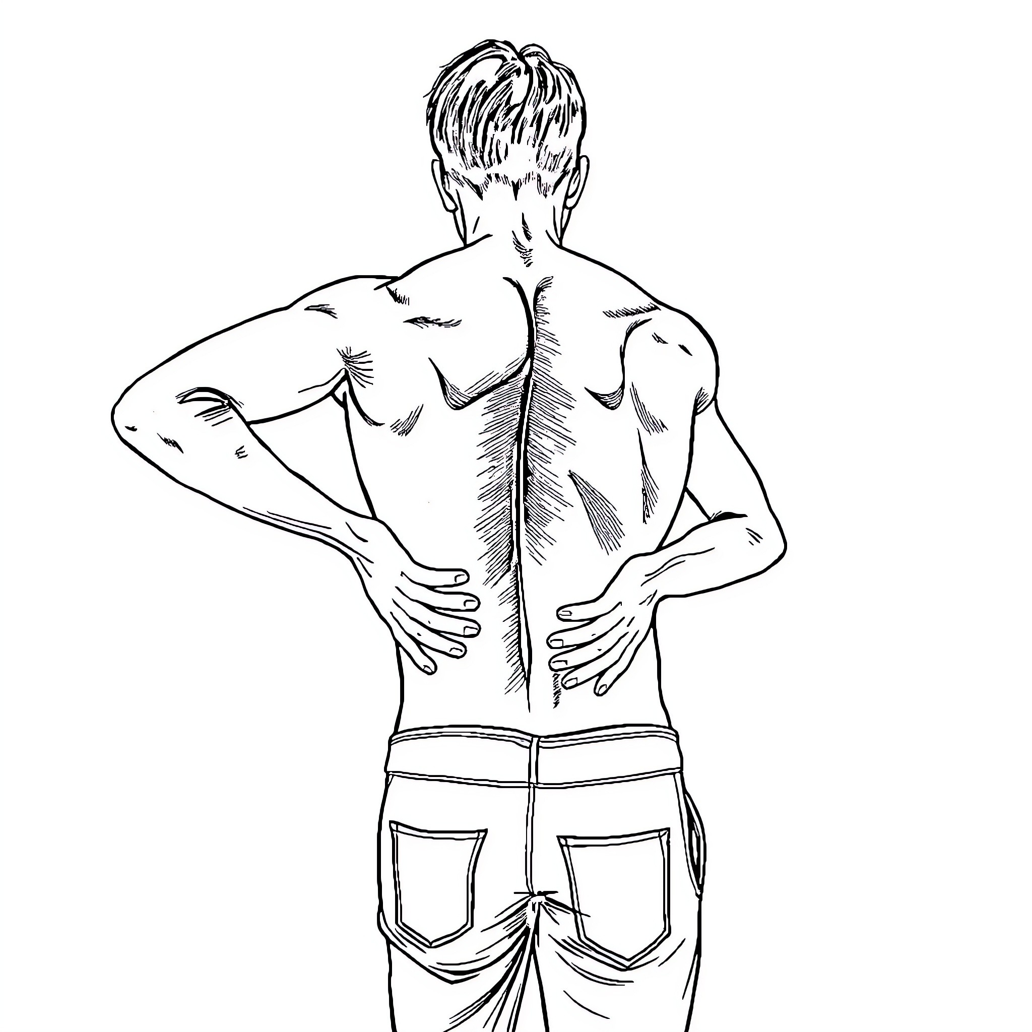Man with muscular back and arms Coloring Page (free black-and-white line drawing printable PDF for all, from beginners to advanced learners, including children, teens, adults, and seniors)