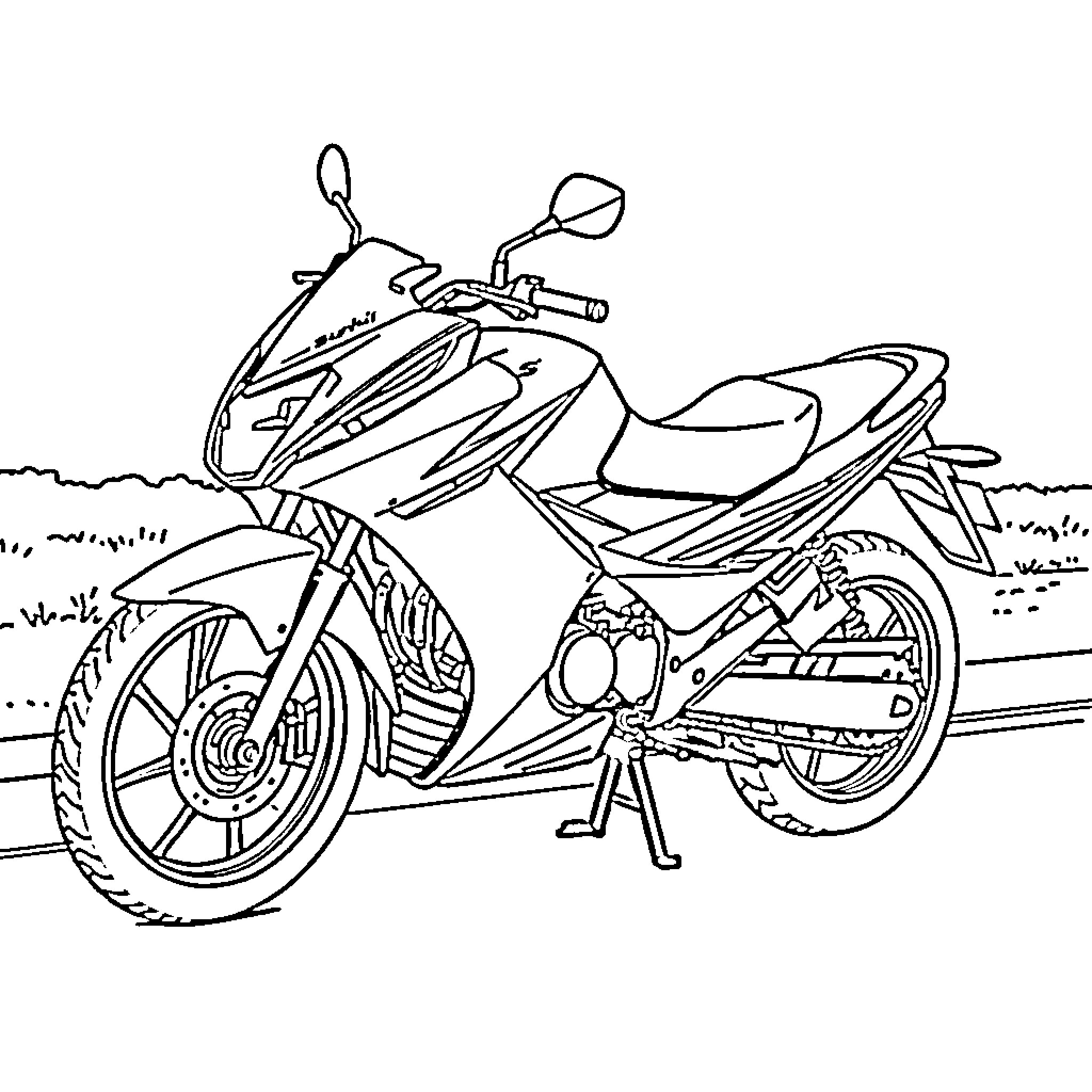Motor Vehicle Parked on Road Coloring Page (free black-and-white line drawing printable PDF for all, from beginners to advanced learners, including children, teens, adults, and seniors)