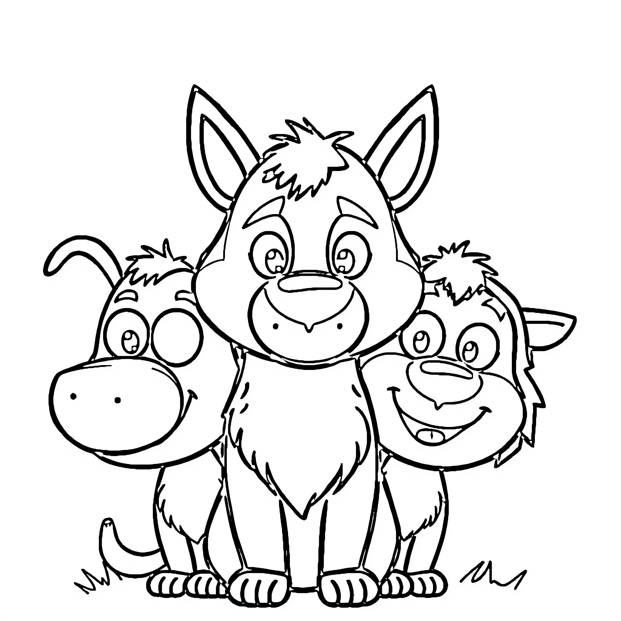 Animal friends enjoying playtime together Coloring Page (free black-and-white line drawing printable PDF for all, from beginners to advanced learners, including children, teens, adults, and seniors)